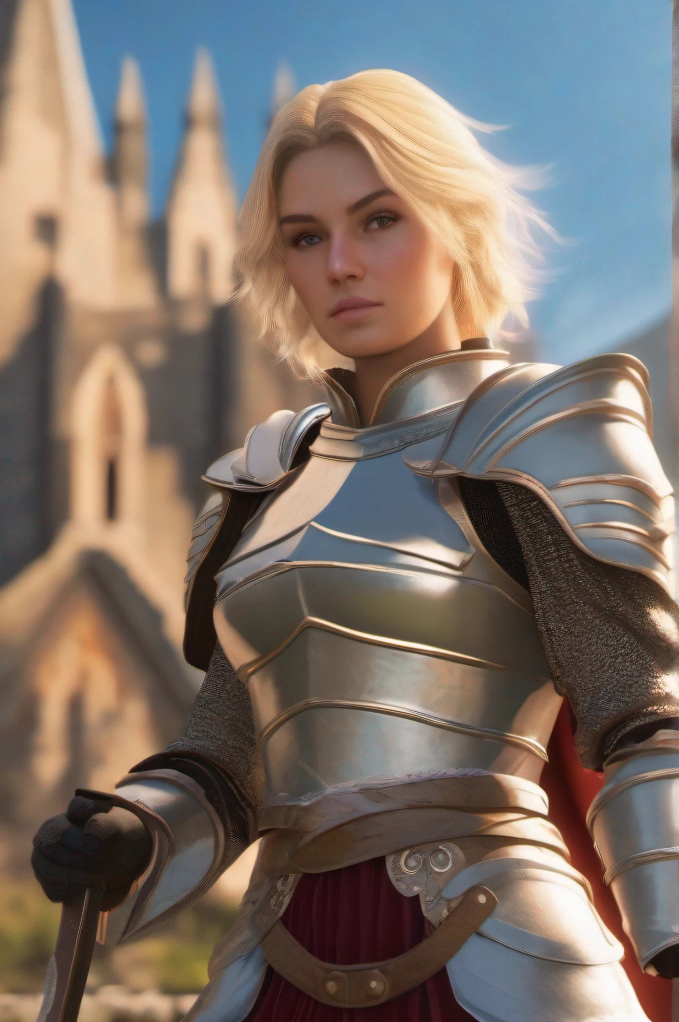 Girl blonde knight with sword