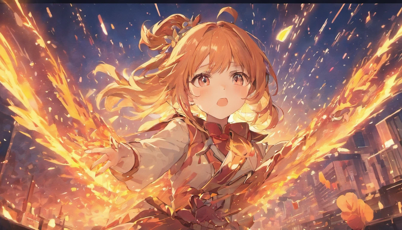 1girll，anime big breast，Skysky，fire works，cg，mid air，dream magical