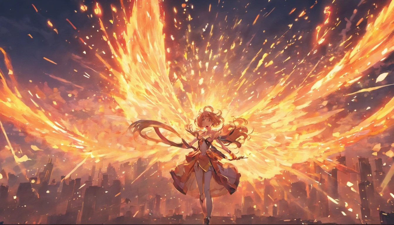 1girll,anime big breast,Skysky,fire works,cg,mid air,dream magical