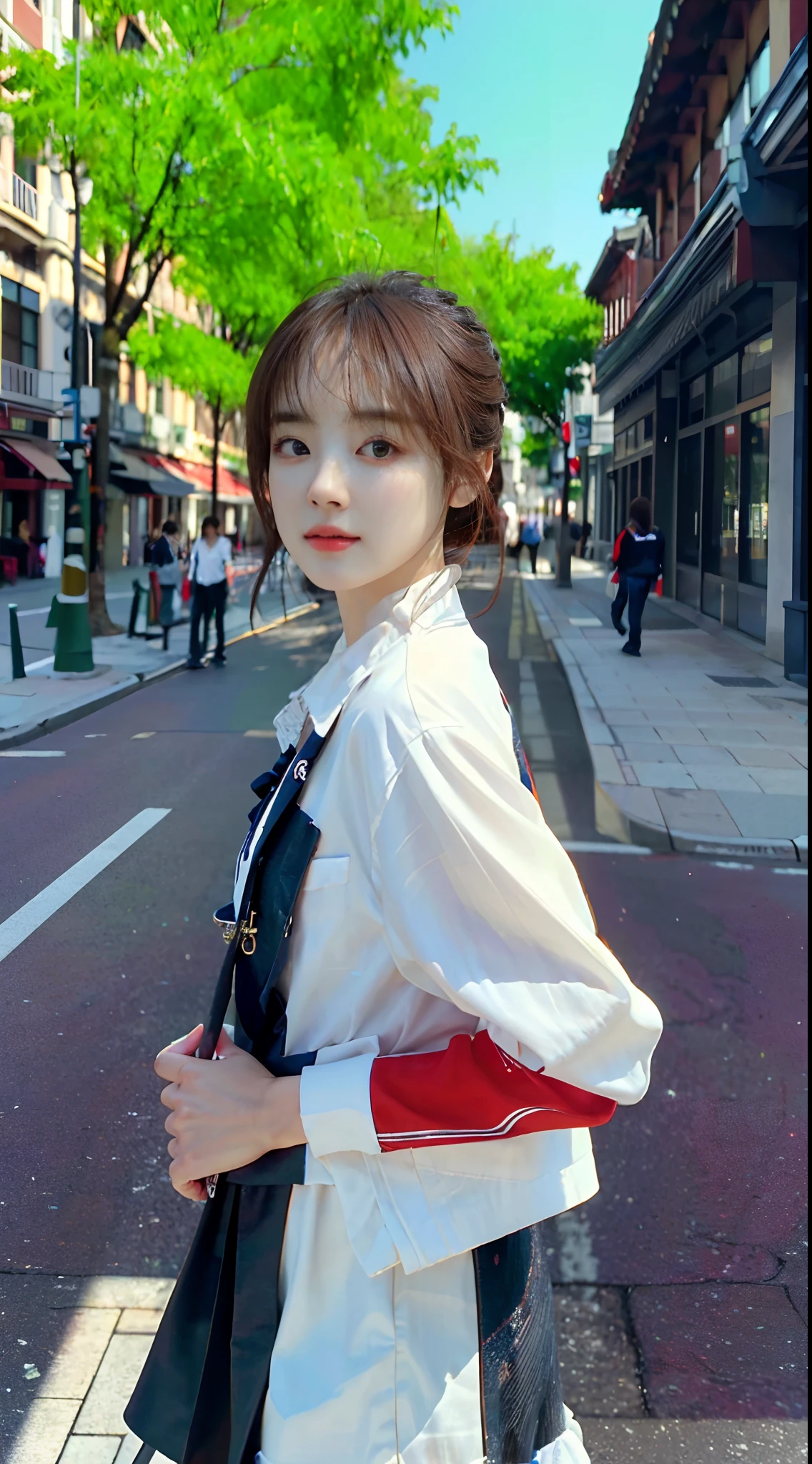((high quality, masterpiece:1.4)), 1girl, ((elegant, majestic, beautiful, korean, upper body, street clothes:1.4, pretty face, noon, street background:1.2)), absurdres, high details, intricate, intricate details, sharp focus, screen space reflextions, RTX, edge lighting, rim light, rim lighting, best lighting, 8K, HD, Full-HD, Ultra-HD, Super-Resolution, Megapixel, Refreshing, Lumen Reflections, TXAA, De-Noise, Shaders, Post Processing, Post-Production, insanely detailed and intricate, hypermaximalist, hyper realistic, super detailed
