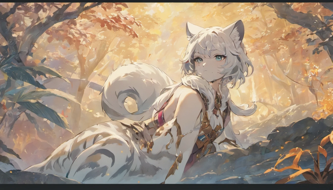 A white tiger，no girl, no person, Mountain and Sea Sutra，mythological beasts，Handsome，Don't have characters