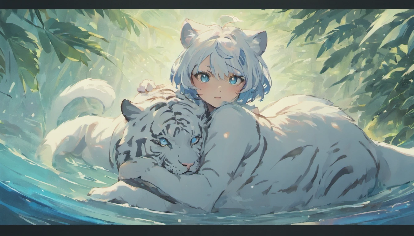 A white tiger，no girl, no person, Mountain and Sea Sutra，mythological beasts，Handsome，Don't have characters