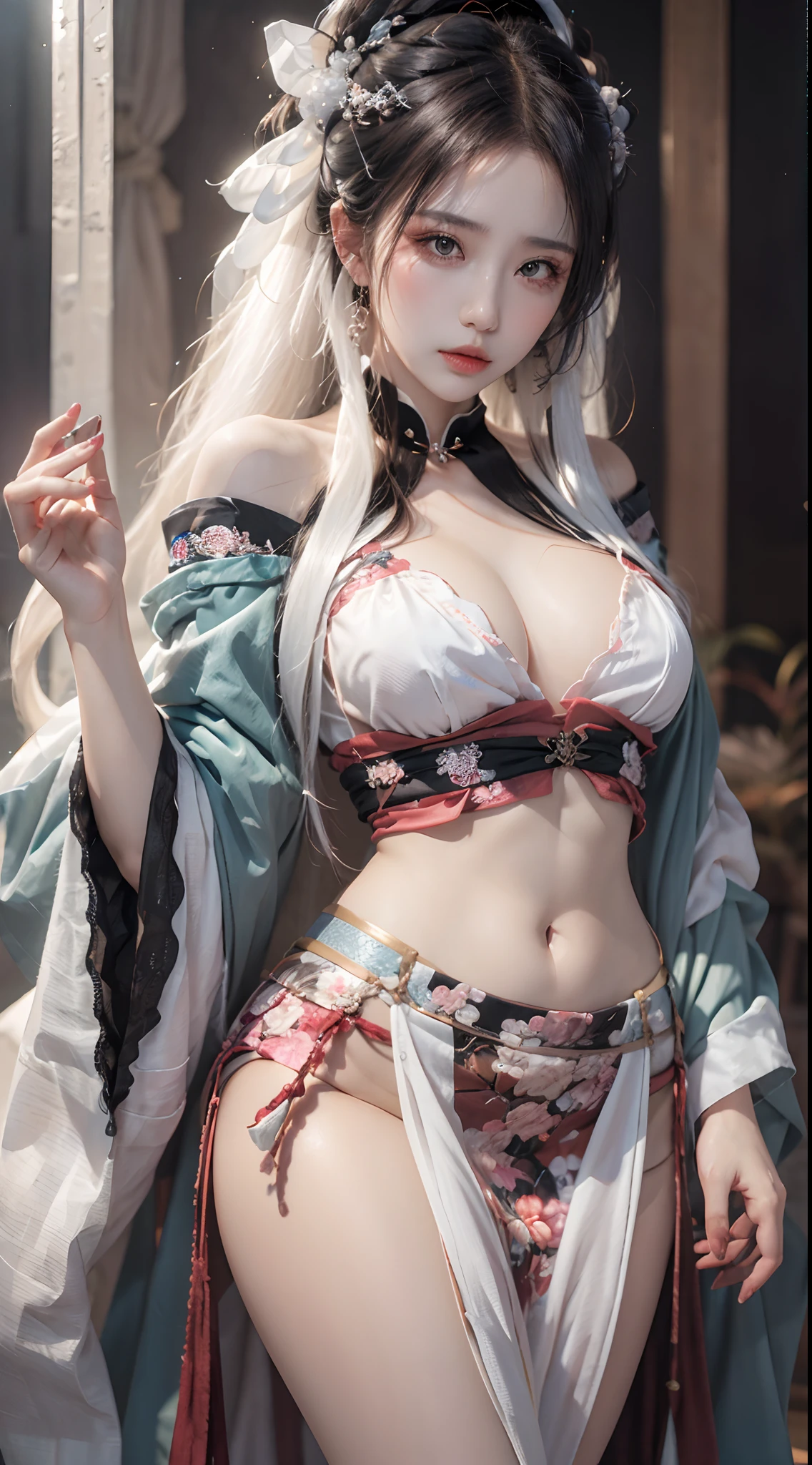 Photorealistic, high resolution, 1 woman, Hips up, Beautiful eyes, Long hair, ringed eyes, jewelry, white hair, hanfu