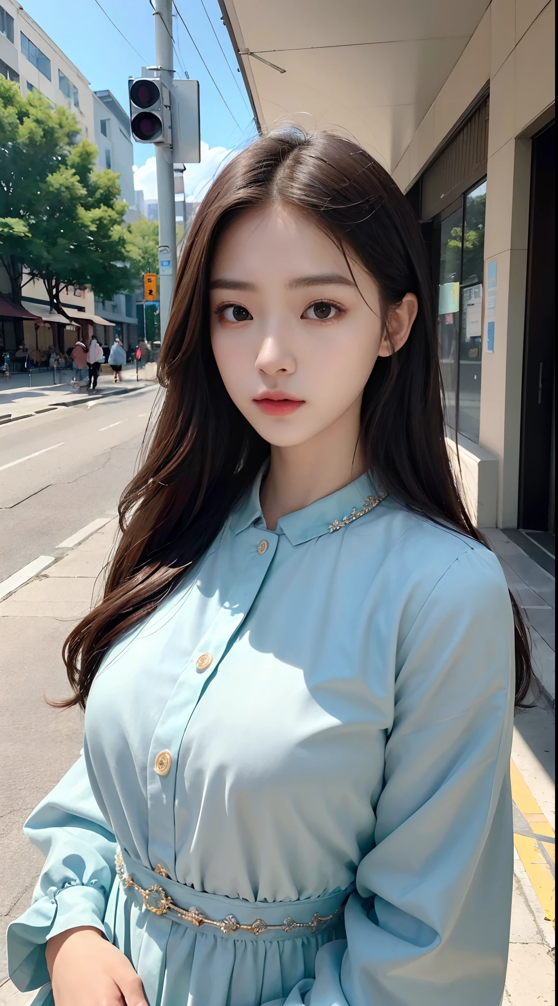 ((high quality, masterpiece:1.4)), 1girl, ((elegant, majestic, beautiful, korean, upper body, street clothes:1.4, pretty face, noon, street background:1.2)), absurdres, high details, intricate, intricate details, sharp focus, screen space reflextions, RTX, edge lighting, rim light, rim lighting, best lighting, 8K, HD, Full-HD, Ultra-HD, Super-Resolution, Megapixel, Refreshing, Lumen Reflections, TXAA, De-Noise, Shaders, Post Processing, Post-Production, insanely detailed and intricate, hypermaximalist, hyper realistic, super detailed