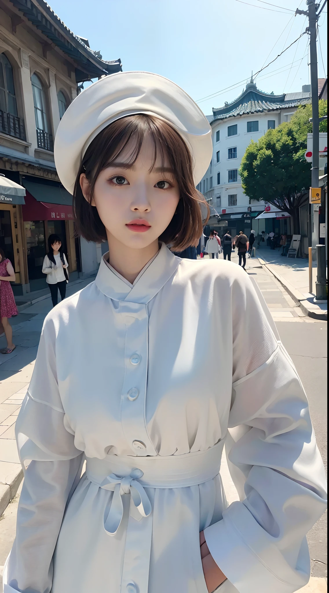 ((high quality, masterpiece:1.4)), 1girl, ((elegant, majestic, beautiful, korean, upper body, street clothes:1.4, pretty face, noon, street background:1.2)), absurdres, high details, intricate, intricate details, sharp focus, screen space reflextions, RTX, edge lighting, rim light, rim lighting, best lighting, 8K, HD, Full-HD, Ultra-HD, Super-Resolution, Megapixel, Refreshing, Lumen Reflections, TXAA, De-Noise, Shaders, Post Processing, Post-Production, insanely detailed and intricate, hypermaximalist, hyper realistic, super detailed