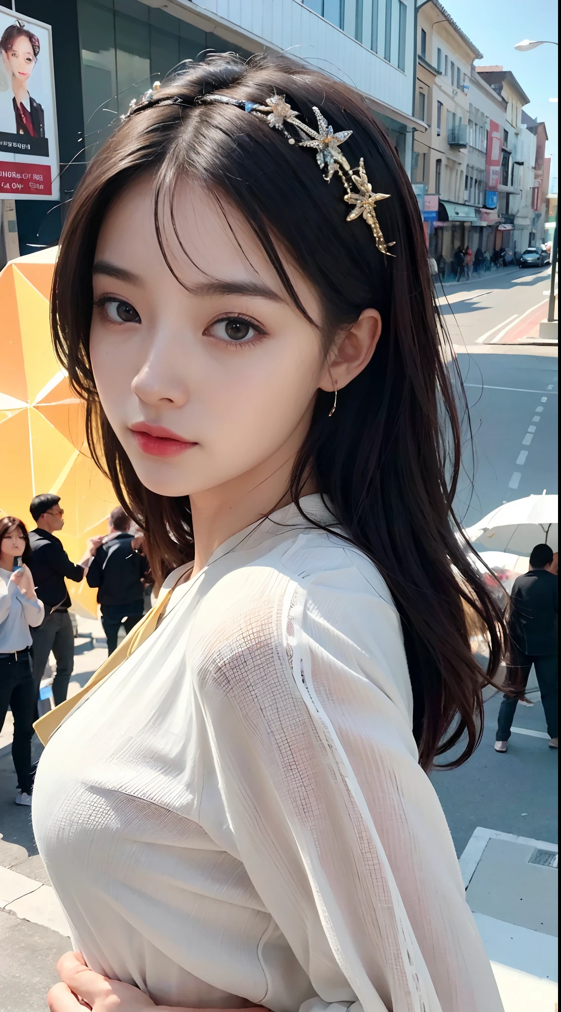 ((high quality, masterpiece:1.4)), 1girl, ((elegant, majestic, beautiful, korean, upper body, street clothes:1.4, pretty face, noon, street background:1.2)), absurdres, high details, intricate, intricate details, sharp focus, screen space reflextions, RTX, edge lighting, rim light, rim lighting, best lighting, 8K, HD, Full-HD, Ultra-HD, Super-Resolution, Megapixel, Refreshing, Lumen Reflections, TXAA, De-Noise, Shaders, Post Processing, Post-Production, insanely detailed and intricate, hypermaximalist, hyper realistic, super detailed
