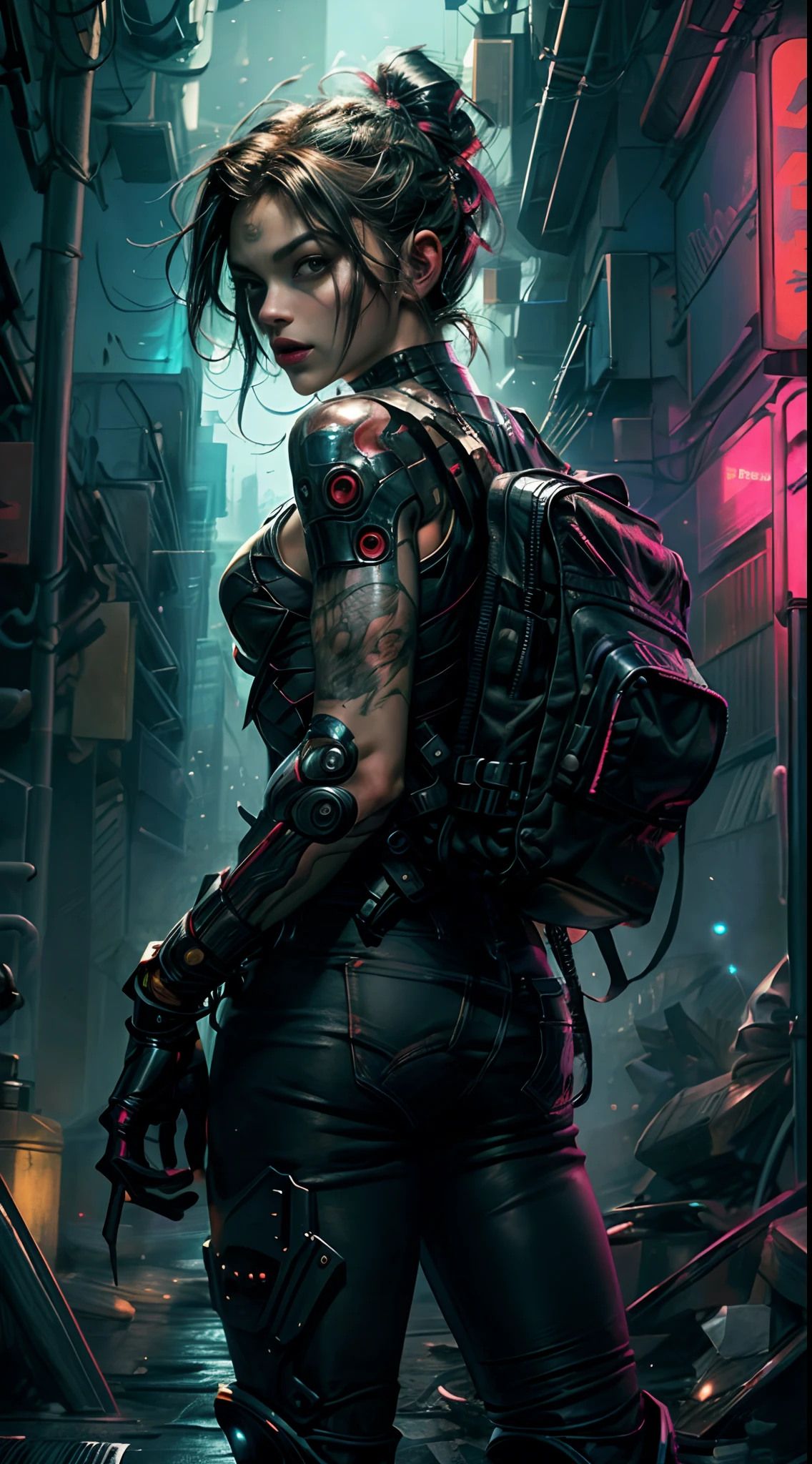 Hermoso hombre joven, vistiendo una chaqueta resistente, pelo cyberpunk,Un joven hermoso , encantador y fascinante , Armas ametralladoras en la escena nocturna cyberpunk., fondo verde rojo cyberpunk, (Mejor calidad: 1.4), (Obra maestra: 1.2), detallado, complejo, high resolution,32k