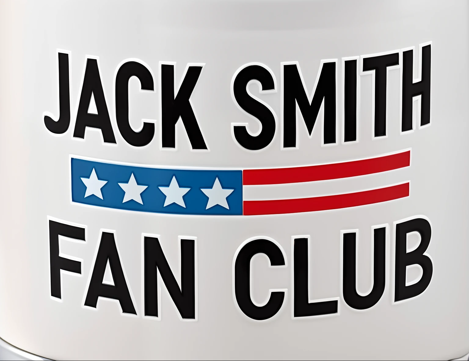 a close up of a white coffee mug with a red, white and blue design, by Jack Smith, inspired by Jack Smith, jack, fanart, jack nicholson is the bottle, big smirk, jock, fan art, jeff smith, sam, smug smirk, dan, by Jeffrey Smith, fan favorite, jack nicholson, #oc, # oc