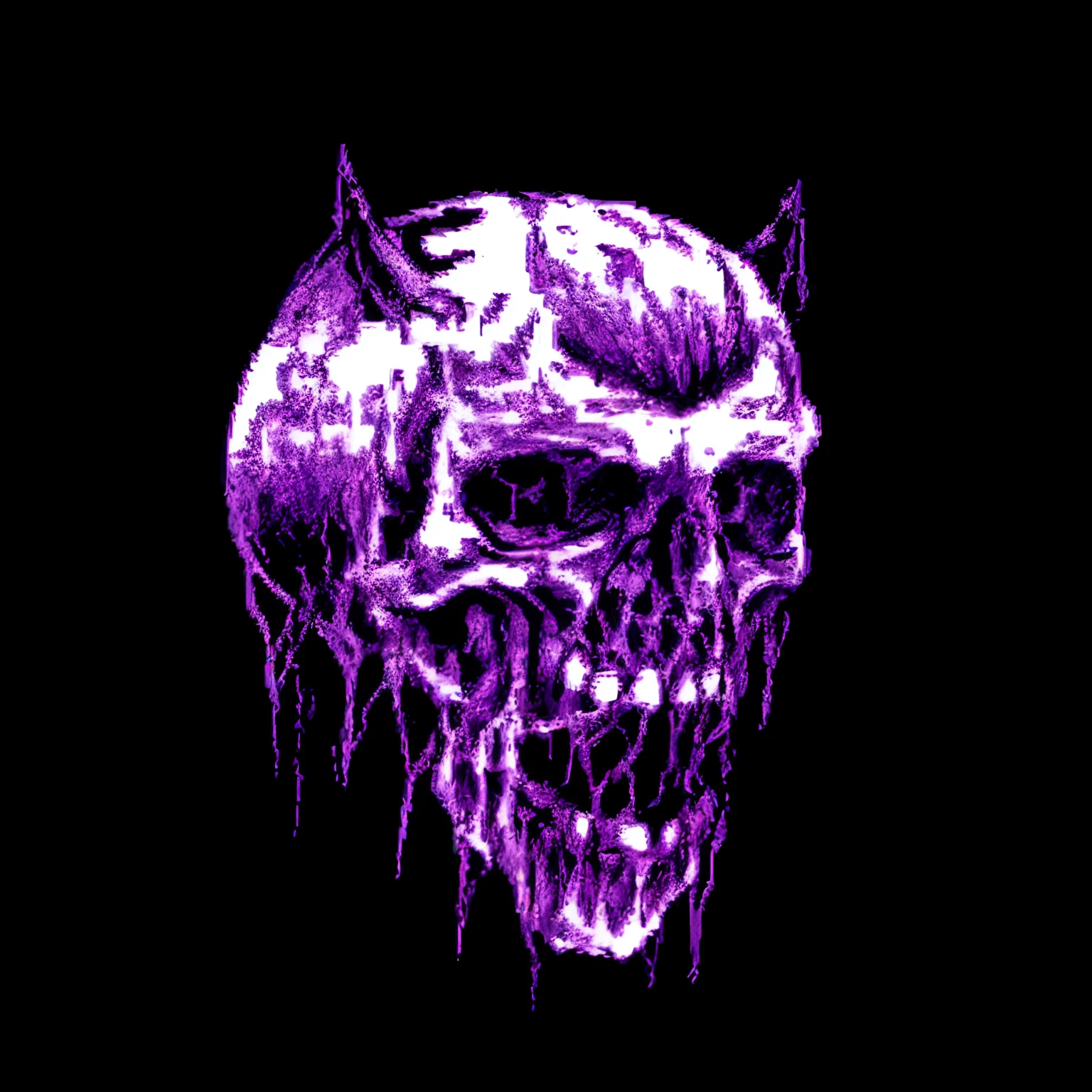 close-up of a skull with horns and a demon's head, detailed pixel art, Skull on the screen, Dark, But detailed digital art, Background of liminal void of the skull, fantasy skull, Glitchart, ((calavera)), ( ( dithered ) ), /r/pixelart, 4k detailed digital art, Skull design for a rock band, Nightmare digital art