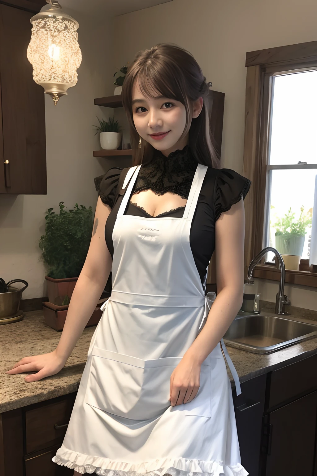 Apron with thin lace breastplate