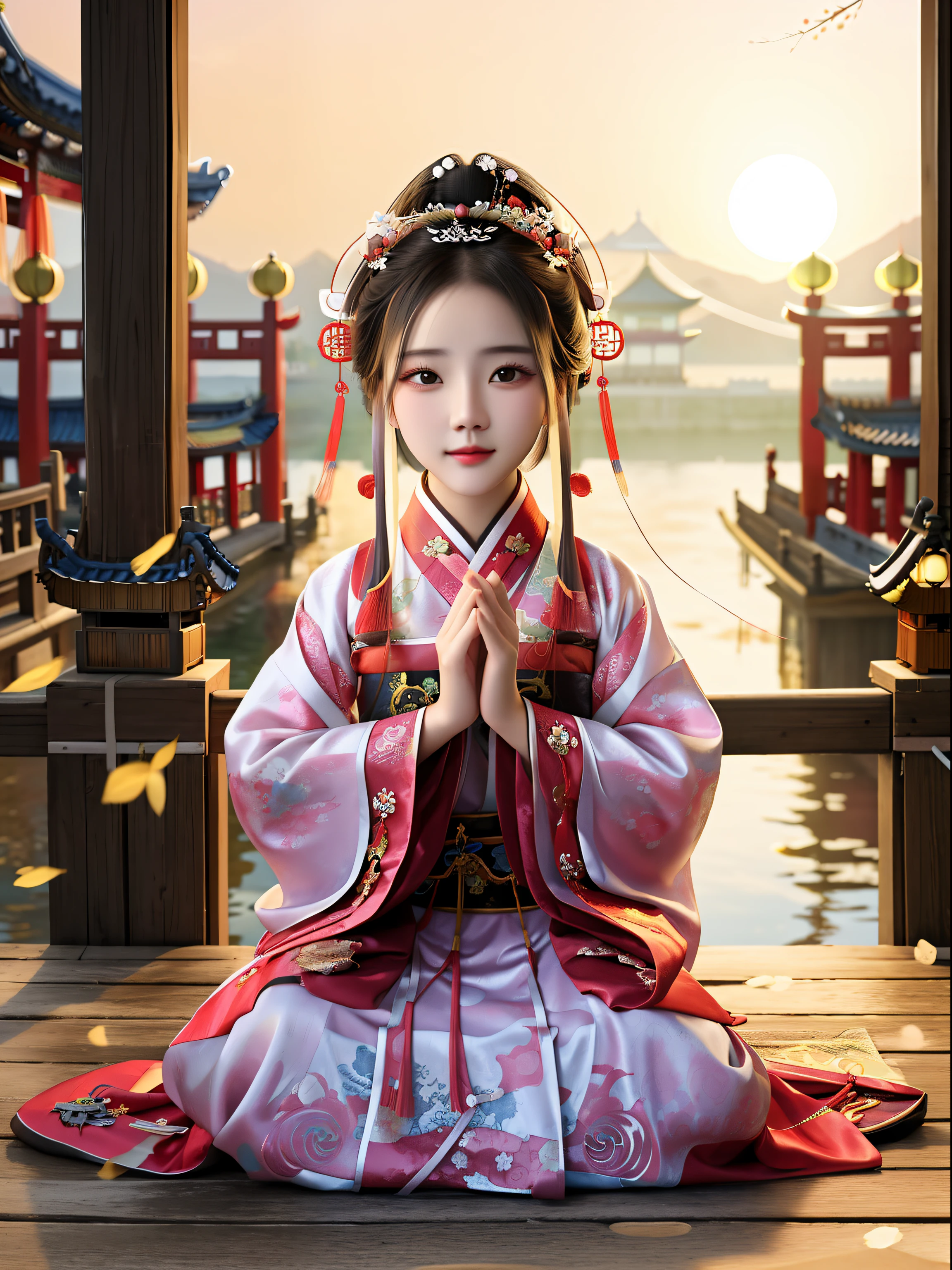 A woman in hanbok sits on the dock,had his hands folded, Palace , A girl in Hanfu, Princesa chinesa antiga, Wearing ancient Chinese clothes, Hanfu, White Hanfu, Chinese girl, Chinese traditional, Traditional Chinese clothing, young goddess, China Princess, Chinese style, ancient chinese beauti, ancient asian dynasty princess, Chinese costume, an ancient Chinese goddess