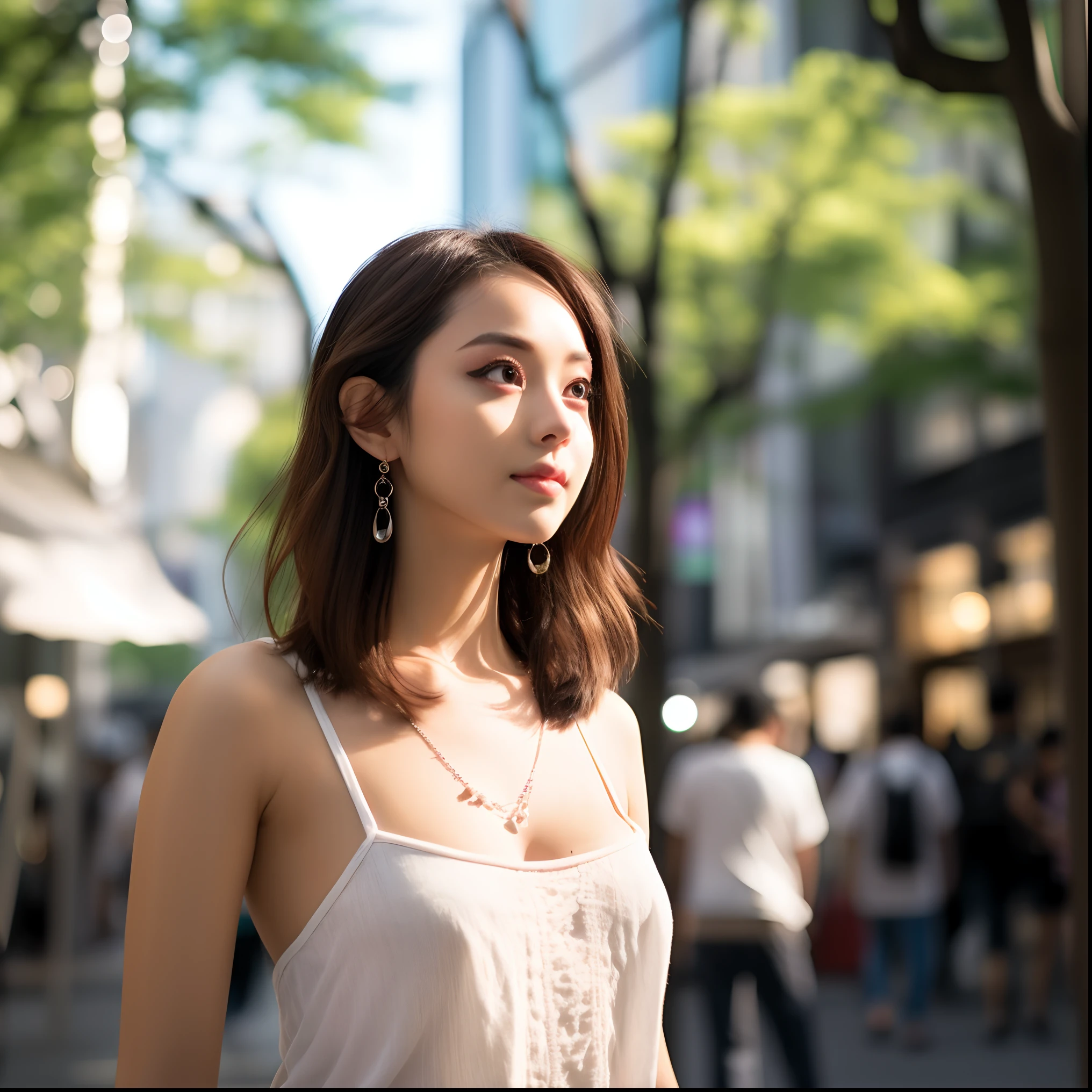 Woman in white top standing on sidewalk on wooden background, Beautiful young Korean woman, Gorgeous young Korean woman, a young asian woman, beautiful Korean women, Young Asian Woman, Beautiful young asian woman, in a tokyo street, Young Asian Girl, shot at Canon 50mm f/1.2, the face of a beautiful Japanese girl, taken with canon eos 5 d mark iv