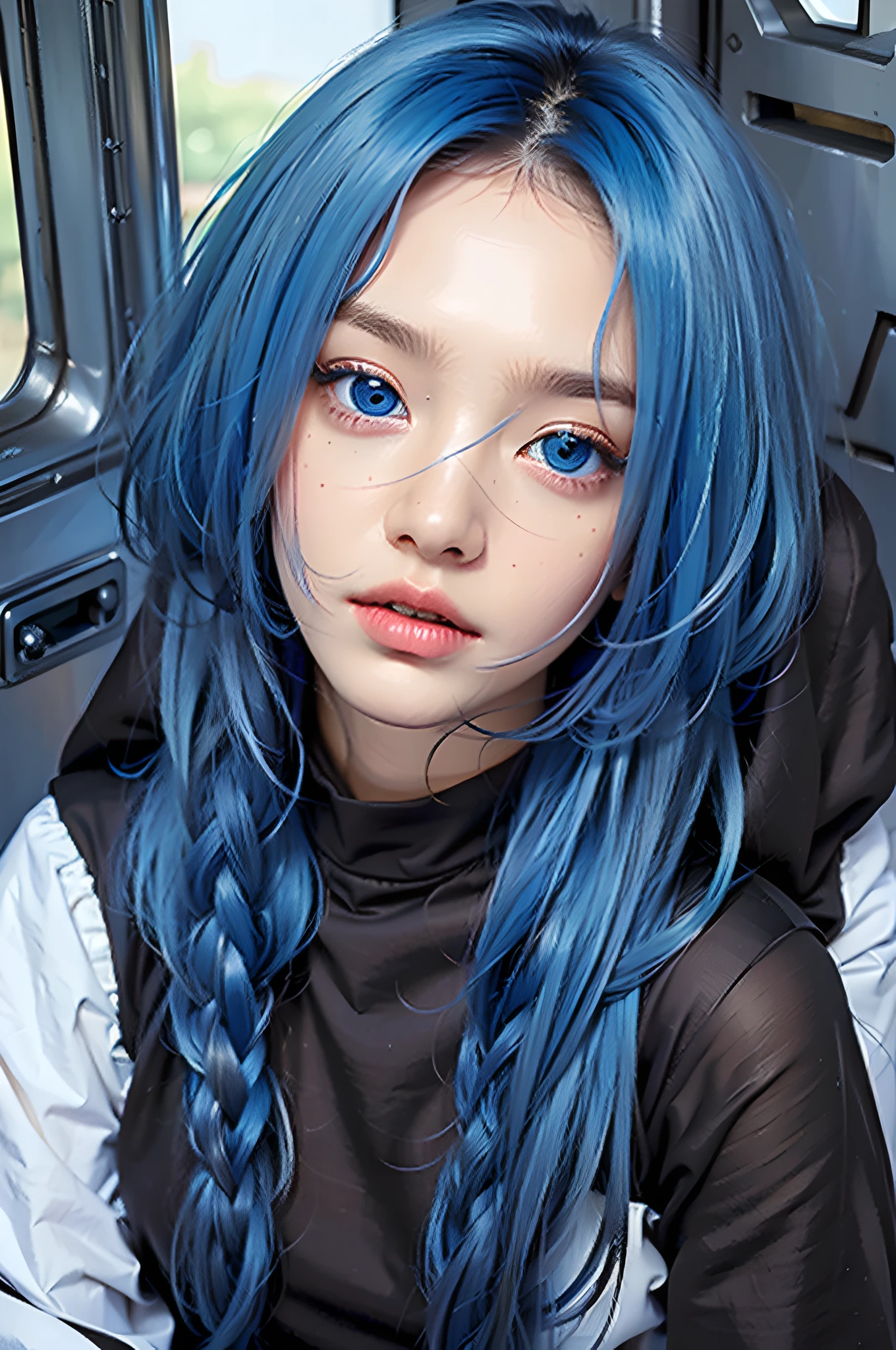 (photorealistic:1.4), best quality, masterpiece, ultra high res, 1girl, (detailed face:1.2), (detailed eyes:1.2), (detailed hair:1.2), (detailed clothes:1.2), 4k, (detailed color:1.2), (blue hair:1.2, (light blue eyes:1.2), clean face, (close up:1.2),