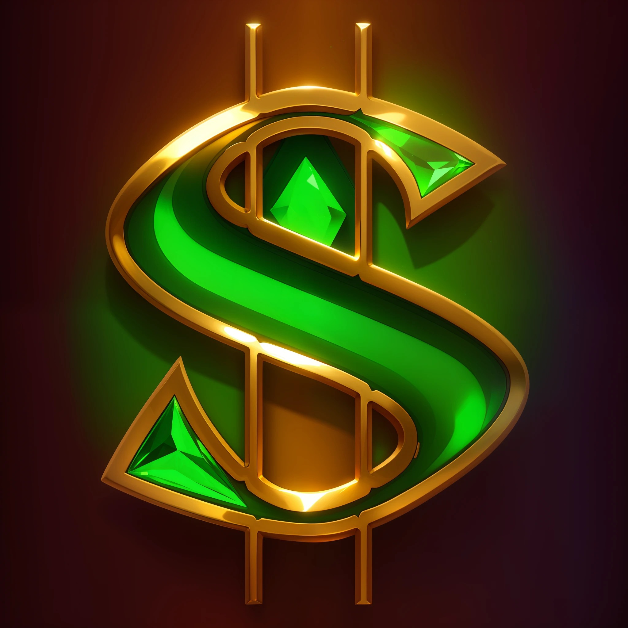 Dollar sign,Gold border，green color，The gemstones are smooth，gameicon，highest masterpiece，high qulity