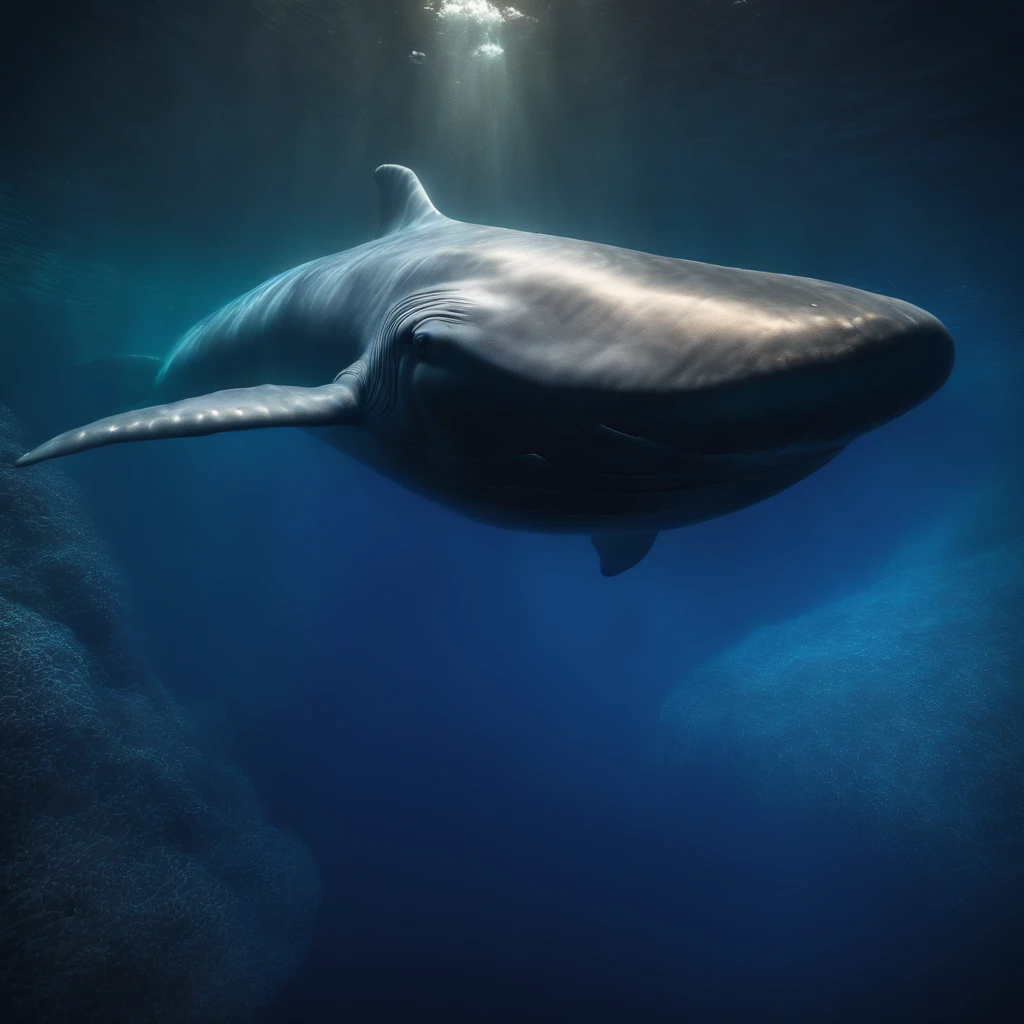 cinematic lighting, glowing light, masterpiece, ccurate, super detail, high quality, award winning, 8k Blue whale swimming in a fishbowl