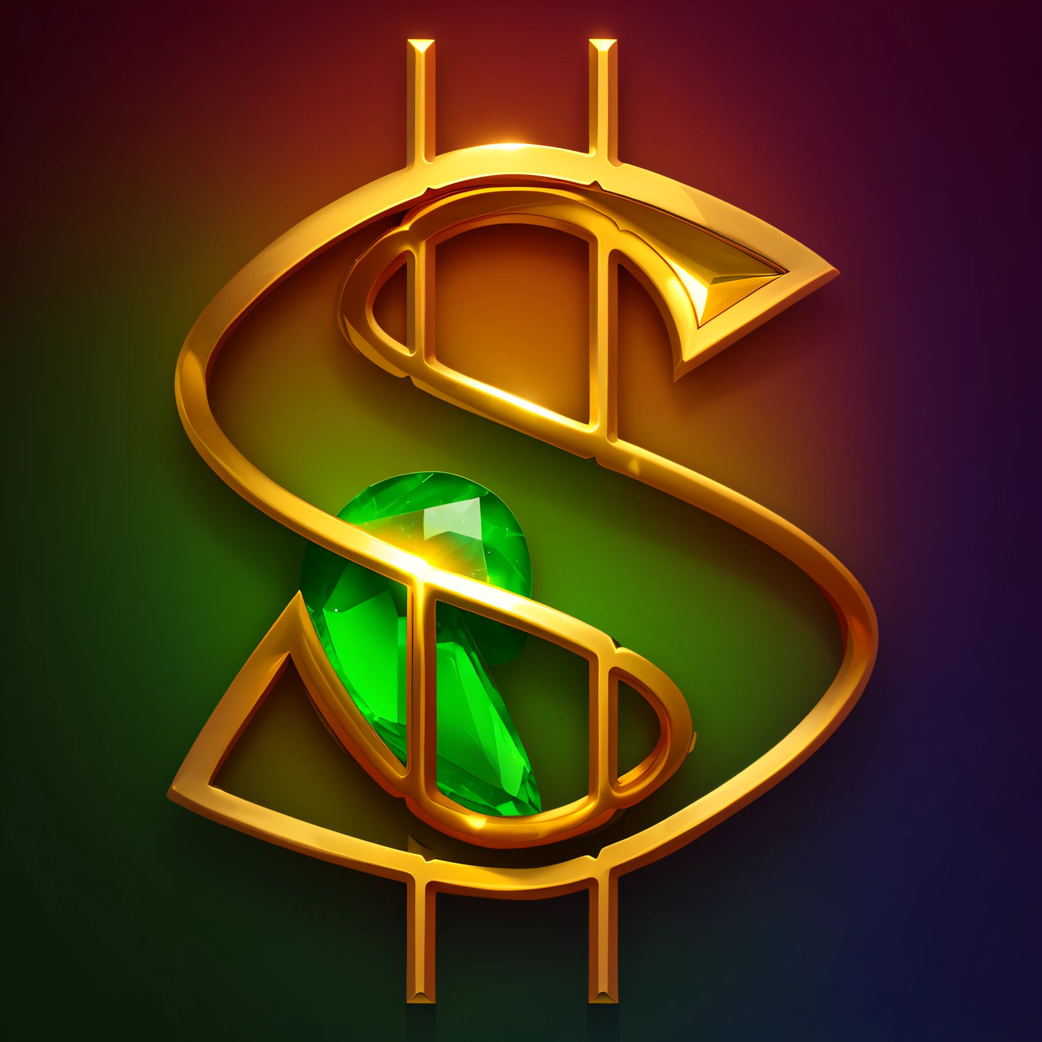 Dollar sign,Gold border，green color，The gemstones are smooth，gameicon，highest masterpiece，high qulity