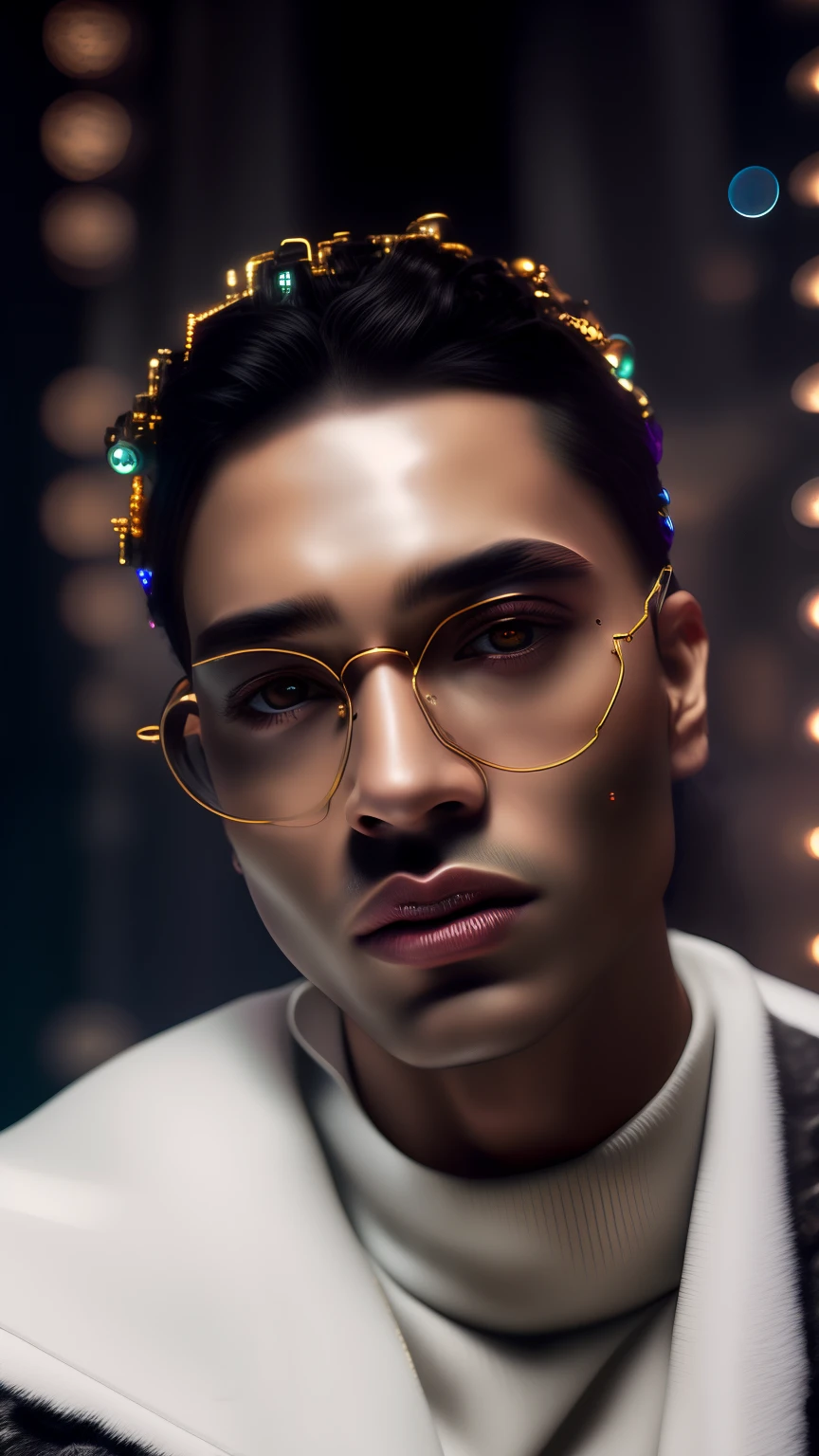 Detailed Ghotic Medieval portrait of cyberpunk style , futuristic (neon :1.1)reflective wear, sci-fi, robot parts, gold parts, machine face
cinematic light, reflections, polished
ef 50mm, ((art by Greg Rutkowsky)), (studio ghibli:1.1), artgern, art, illustration, ((dark atmosphere)), ((vegnette)), ((HDR))
((minimal palette colors)), soothing tones, muted colors, dim, calm colors, pastel colors
highly details, intricate details