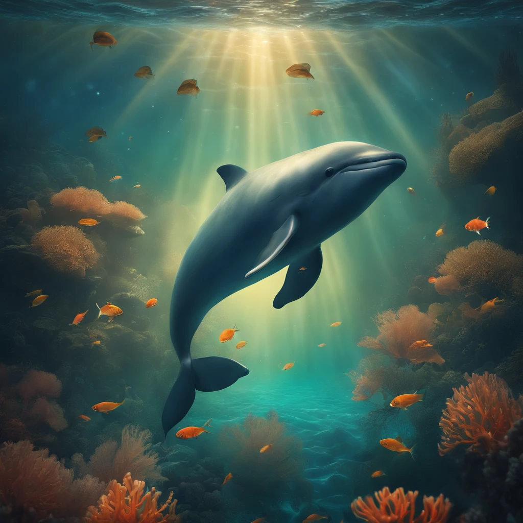 (best quality, high-res:1.2), vibrant lights, masterpiece:1.2, curated, super-detailed, high-quality, award-winning, swimming in a small goldfish bowl, long-whiskered whale, refracted sunlight, rich colors, underwater magic, mesmerizing patterns, intricate scales, shimmering reflections, magical atmosphere, dreamlike setting, ethereal beauty, delicate fins, graceful movement, enchanting underwater world, surreal scene, captivating composition, surreal lighting, whimsical elements, fantastical creatures, mystical ambiance, otherworldly charm, immersive experience, mystical underwater adventure, breathtaking depths, surrealistic fantasy, serenely floating, magnificent spectacle, sparkling water, floating petals, mystical shadows, intricate coral formations, peaceful tranquility