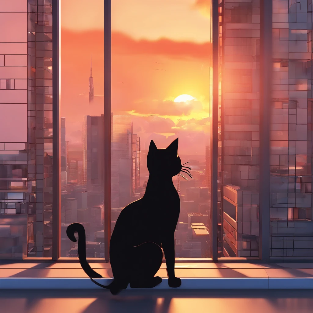 There is a cat sitting on a window sill looking out at the city - SeaArt AI