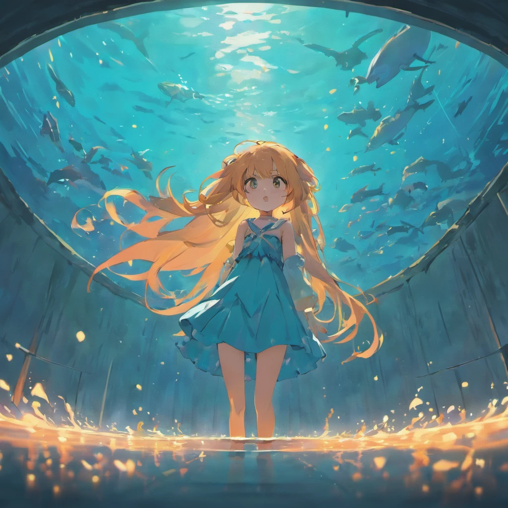 (Best Quality, hight resolution:1.2), Brilliant lights, masutepiece:1.2, curated, ultra-detailliert, hightquality, Award-winning, Swim in a small fishbowl, Long bearded whale