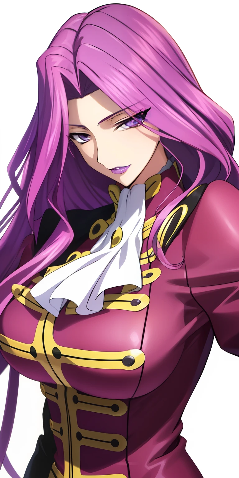 Cornelia_plum_Britannia, Huge breasts, Solo, Standing, Cornelia_Military_uniform,, masutepiece, Best Quality, Detailed face, Detailed eyes, hight resolution, Code Geass Corneille Purple Eyes Purple Hair Purple Lip (masutepiece), Best Quality, Expressive eyes, Beautiful FingerBeautiful body,Beautiful nose,Beautiful character design, Perfect eyes, Perfect face,  
NSFW,Official art,the Extremely Detailed CG Unity 8K Wallpapers, Perfect Lighting,Colorful, Bright_front_Face_Lighting,
(masutepiece:1.0),(best_quality:1.0), 超A high resolution,4K,Ultra-detailed,
Photography, 8K, nffsw, hight resolution, absurderes:1.2, Kodak Portra 400, Film grain