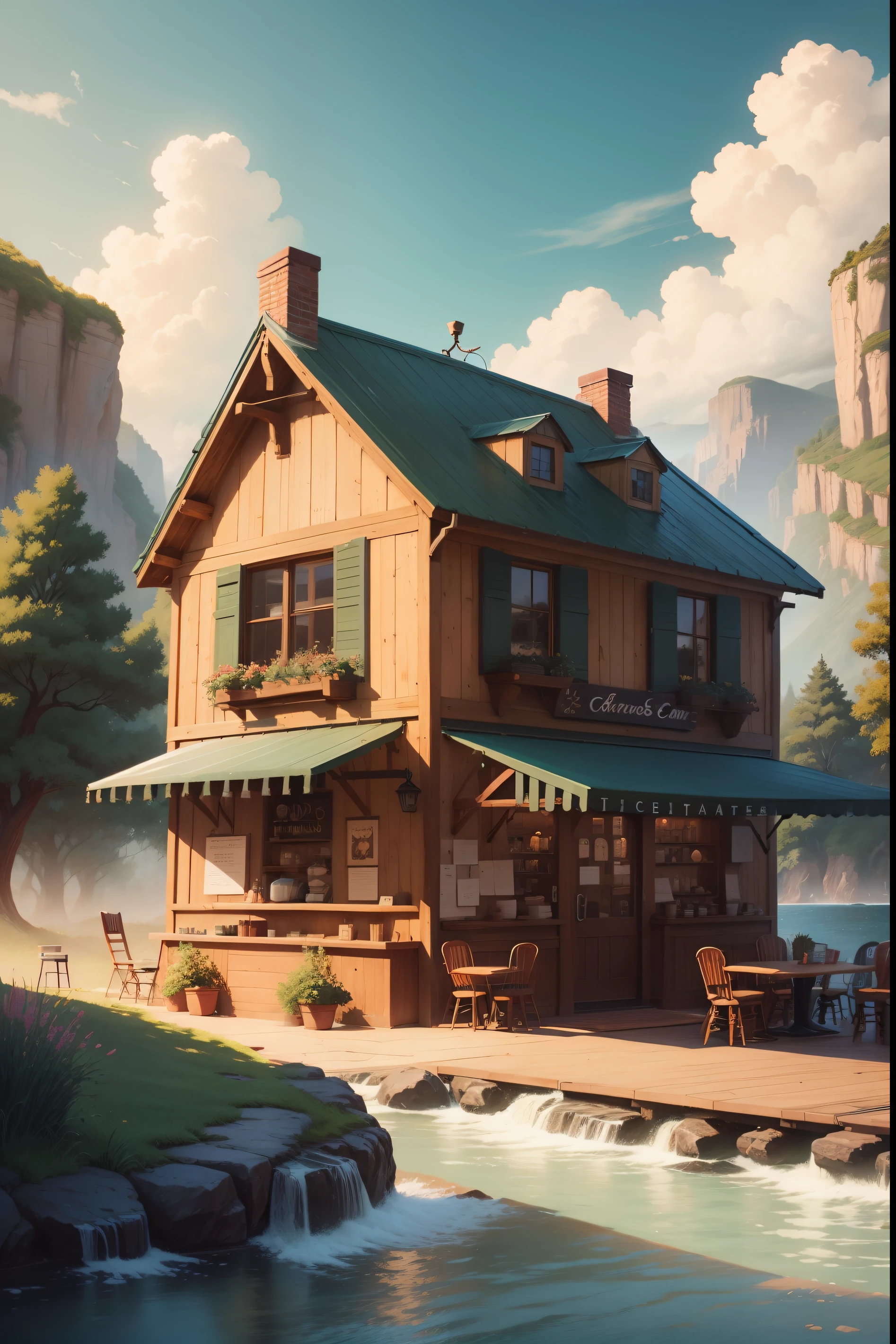 Hand-drawn style scenic cafes
