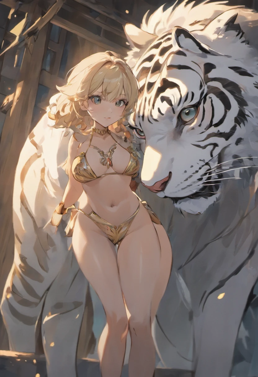 the white tiger and a mature adult female beautiful beast tamer, mature woman, (mature face:1.4), Mountain and Sea Sutra,mythological beasts, Handsome, mature face, extremely detailed, beautiful shadow and lighting, masterpiece, absurdes