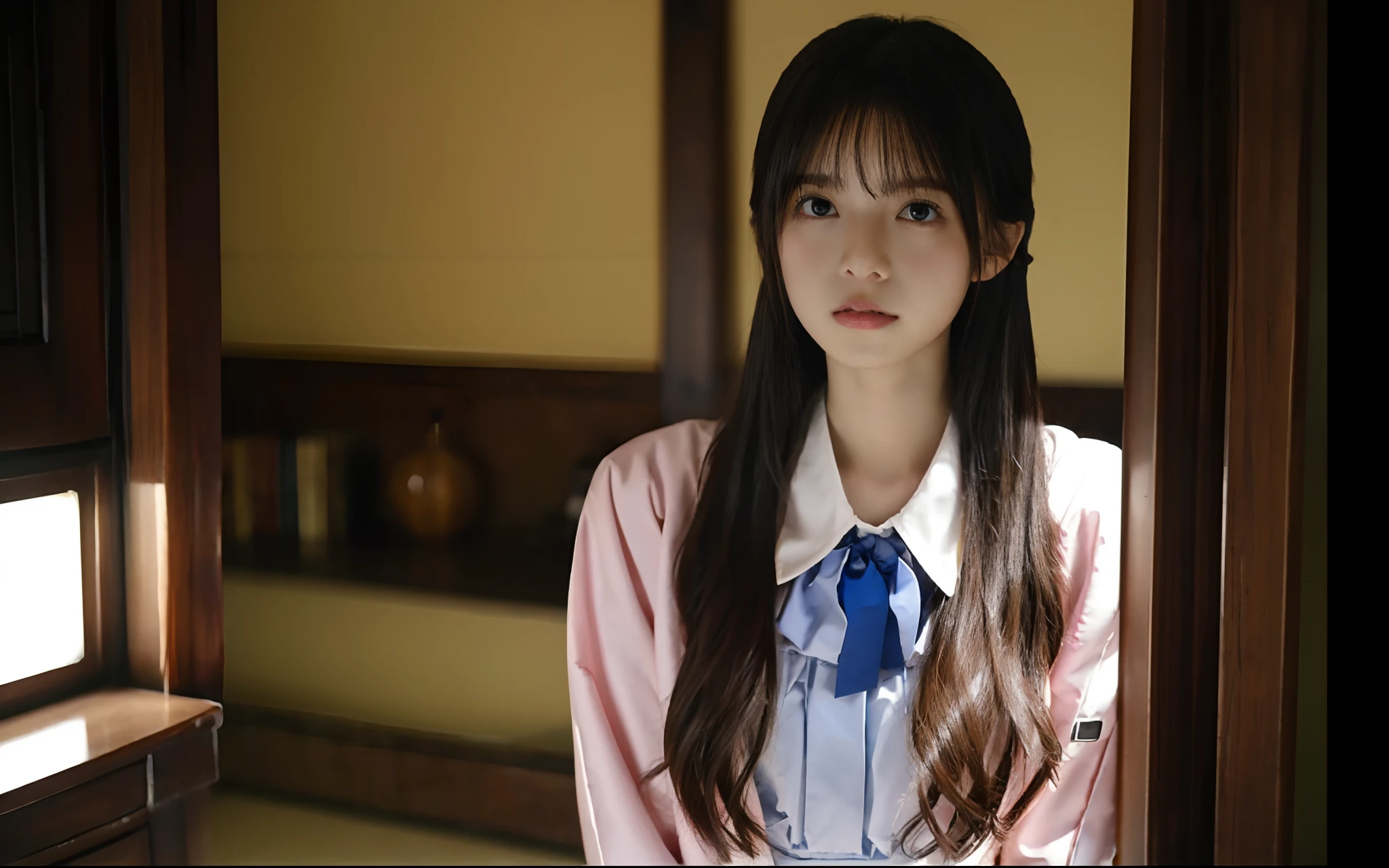 NSFW、8k, top-quality, (pubic hair beauty)、hight resolution, realisticlying, realperson, 1girl in、独奏、(top-quality)、(masterpiece:1.1)、full bodyesbian、looking_at_viewer、dynamic ungle、校服、cute little、Clear facial skin、