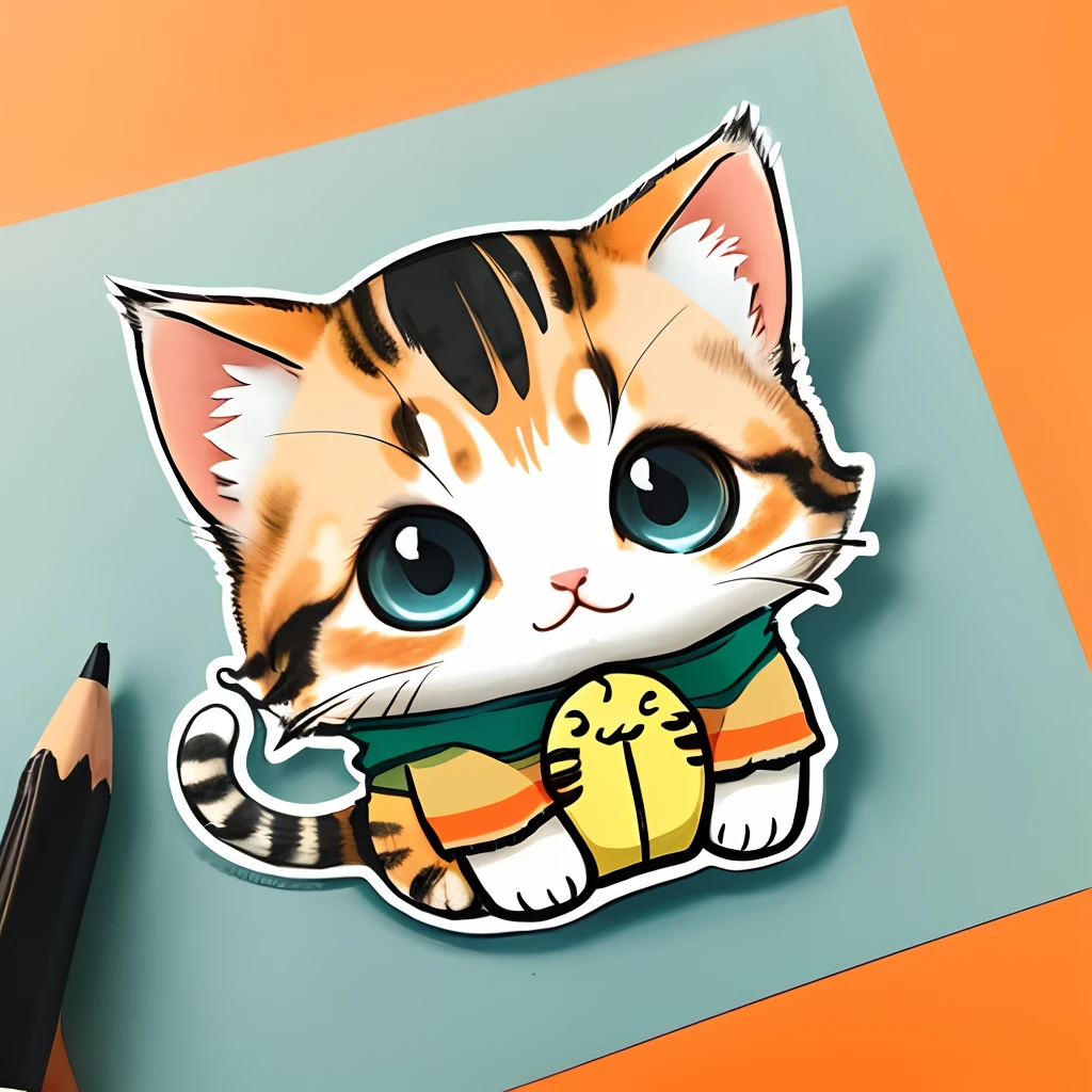 The cute kitten also has kulomi illustration, sticker style, anime cartoon combo