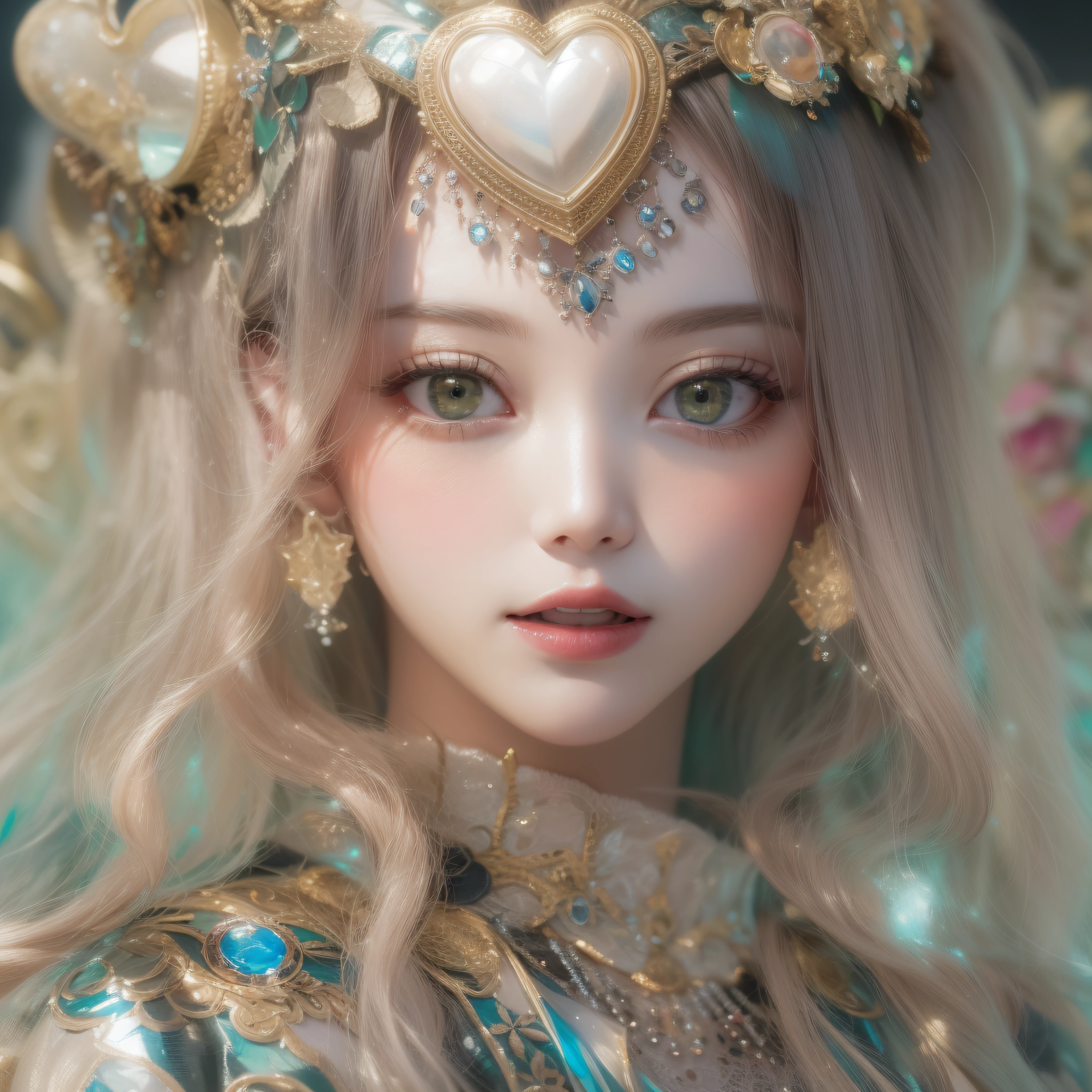 Close up of a smile with the corners of the mouth raised、Smiling Barbie doll、 Facing the front、(​masterpiece、realisitic、hight resolution)、(1 girl in):1.2)、Do-Up Eye、Korean Girl、(Best Quality), (masutepiece), (1girl in), Solo, Beautiful Girl, Perfect face, Big Breast,dreamlikeart、Highly detailed airbrush art(((Surreal))、intricate detailes、Volumetric lighting、(​masterpiece:1.2)、(top-quality)、The ultra-detailliert、(The composition of the movement:1.4)、Highly detailed colorful details、(Bright lighting、Atmospheric lighting)、Magical、dynamic compositions、Ray traching、The mirror reflects light、Shallow depth of field、ultra-detailliert、mixing  exposure、nffsw、Super masterpiece、Her eyes are glowing red、