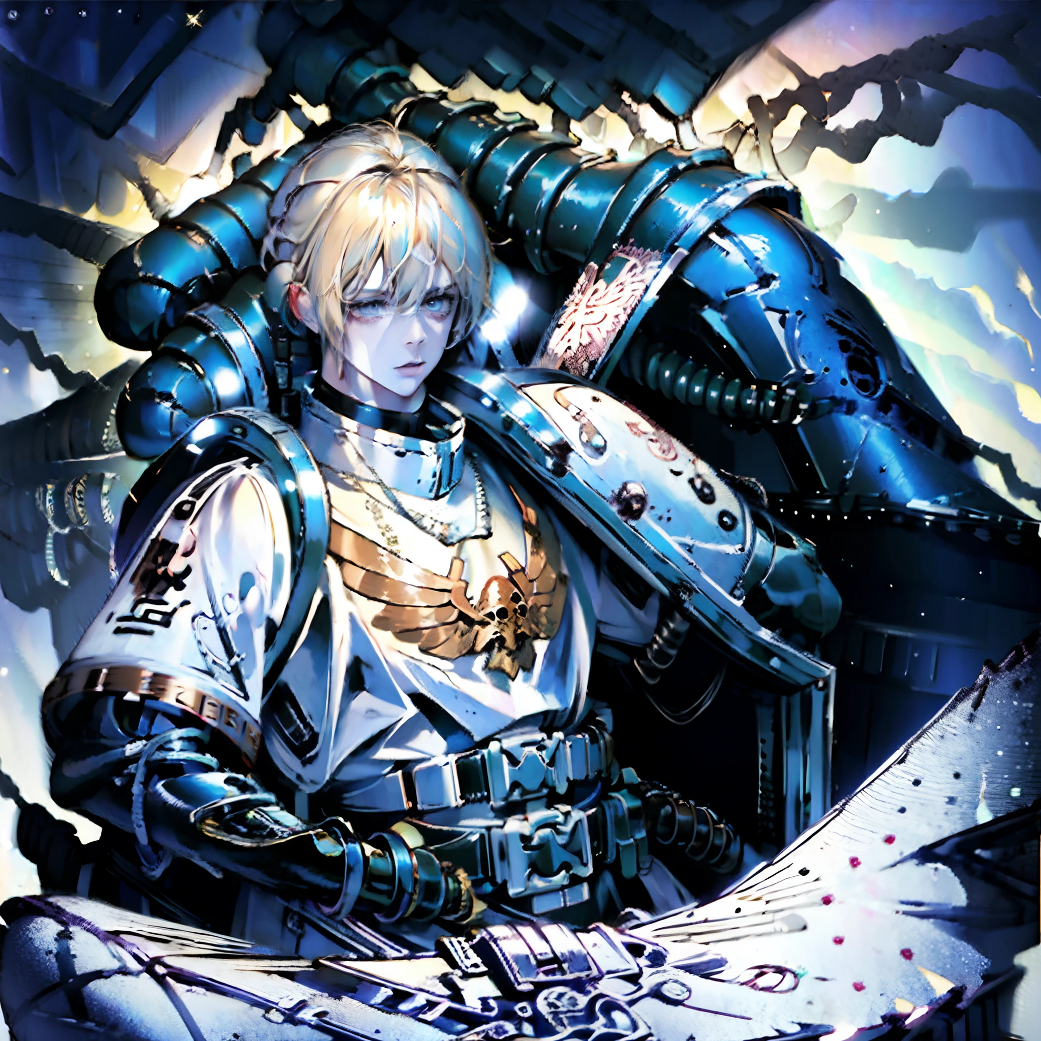 1woman, tough, cool, tall, mature, dirty blonde hair, pitch black eyes, tomboy, wearing military uniform, space marine, isolated on completely pitch black background, high res, ultrasharp, 8K, masterpiece, looking at viewer, HDR, sharp focus, absurdres, bokeh, best quality,(illustration:1.2),(ultra-detailed),hyper details,(delicate detailed), (intricate details), (cinematic light,best quality Backlights), clear line, from below,perfect body