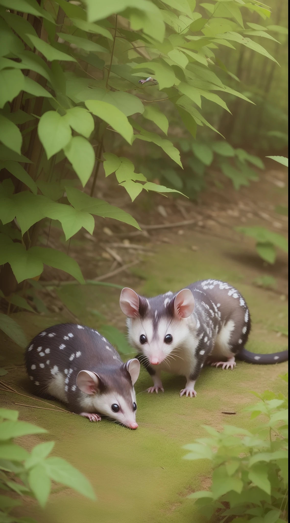 A simple yet informative image capturing the essence of opossums' immunity to rabies. The background features a serene, natural setting, such as a peaceful wooded area or a tranquil wildlife habitat.