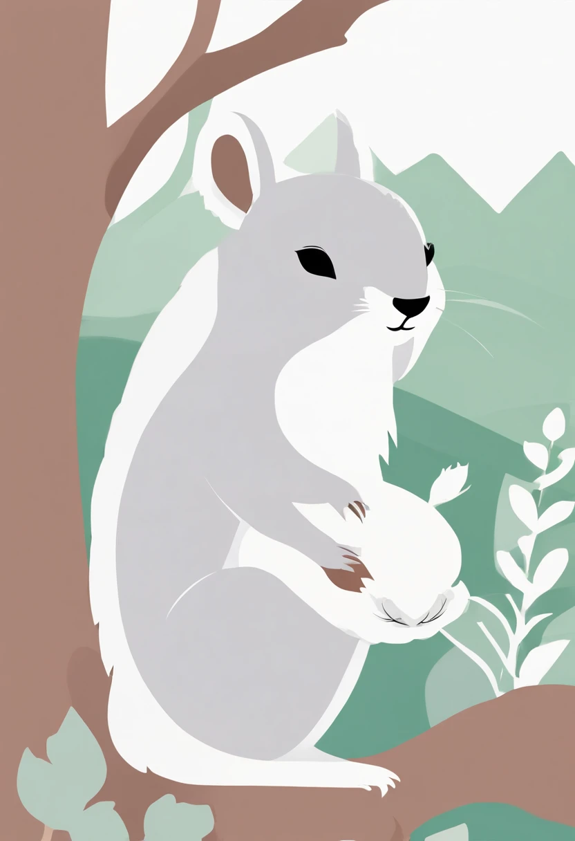 Squirrel parent and child: 1.5, hugging, smiling, cute, big eyes, pure white fur, fluffy fur, simple background, white background, watercolor painting, spring