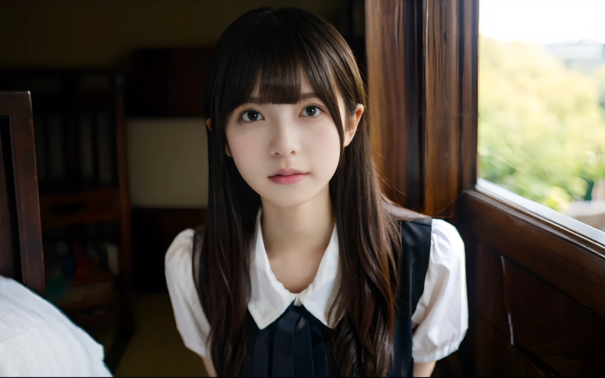 NSFW、8k, top-quality, (pubic hair beauty)、hight resolution, realisticlying, realperson, 1girl in、独奏、(top-quality)、(masterpiece:1.1)、full bodyesbian、looking_at_viewer、dynamic ungle、校服、cute little、Clear facial skin、