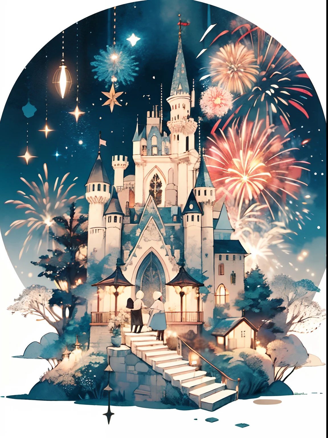 (((masterpiece))),best quality, whitetown, fireworks, festival, bright color, 1 man