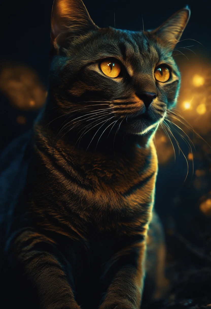Fallen Angels of the Universe, glowing light eyes, biomechanical, eery, creepy, nightmarish, Very bright colors, light Particle, with light glowing, Musif, Wallpaper Art, UHD Wallpapers cat