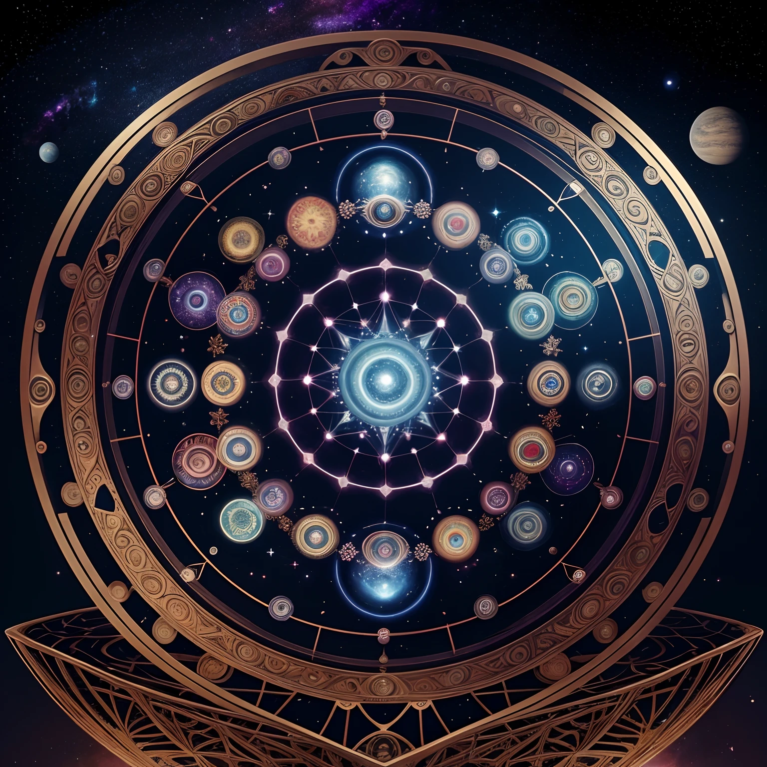 Space motifs、planetes、Cosmic mandalas、Mandala art、Cutting-edge science、Mysteries of the universe、nebulas、intergalactic、Network of Stars、Golden Helix、Fibonacci sequence, Raising awareness, Raising awareness, Exploration of the Mind, Development of consciousness, Infinite Consciousness, Cosmic Enlightenment, in the astral plane ) ) ), Interdimensional existence, Distributed consciousness, angle 45 degrees