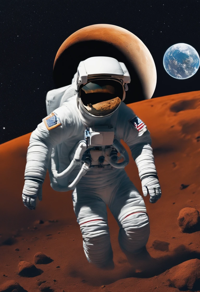 2200 AD Moon migration、Looking at the broken earth,Man in a spacesuit,