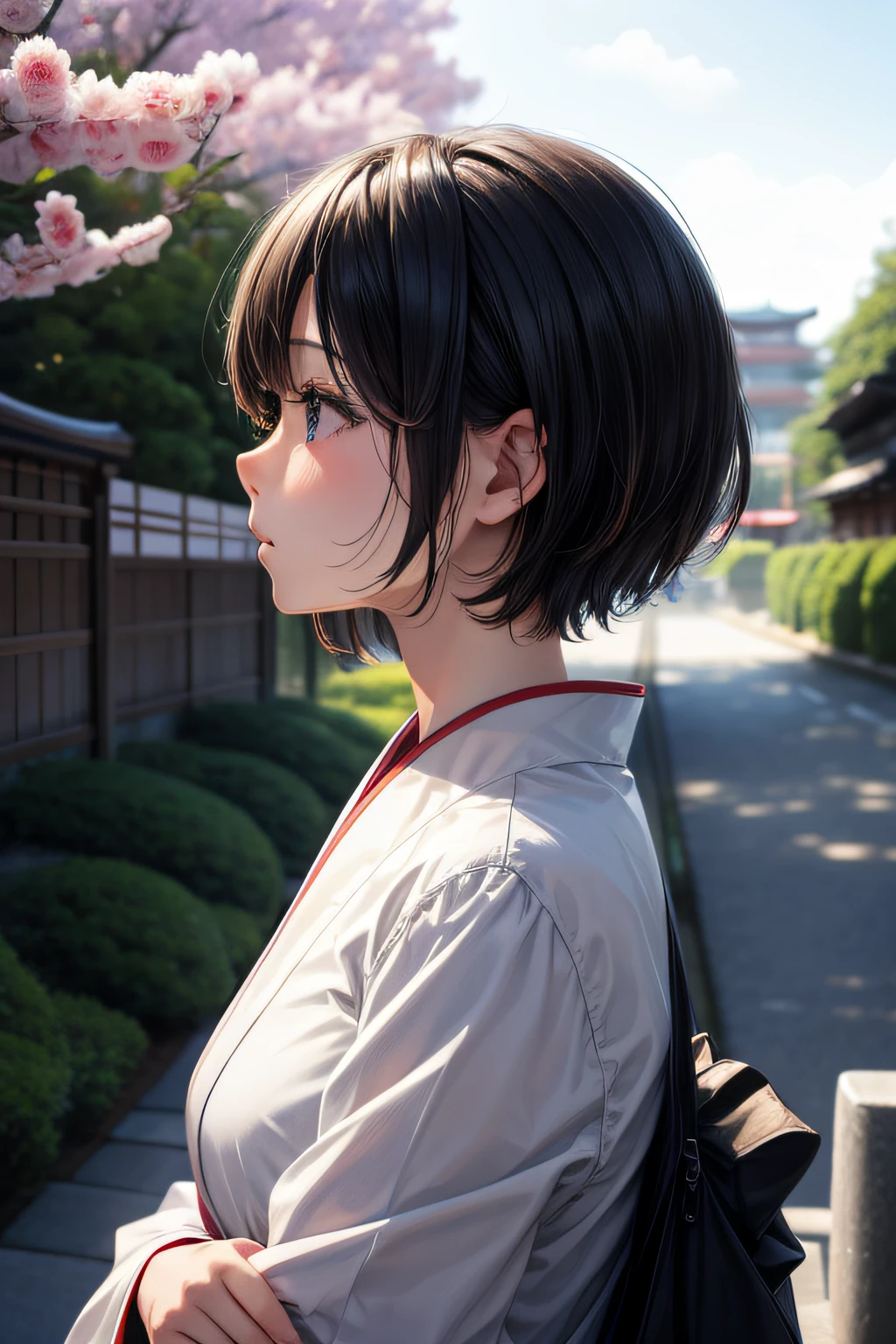 Ultra High Resolution Japan People　Beautie、girl with、short-hair、profile、mournful