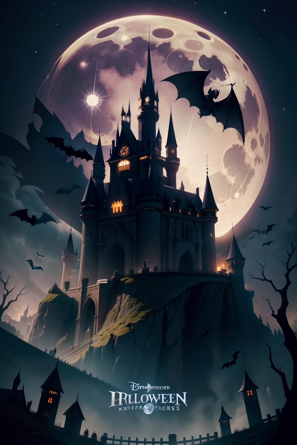 Halloween Poster、european castles、the bats、rays of moonlight、a moon、Exclude users