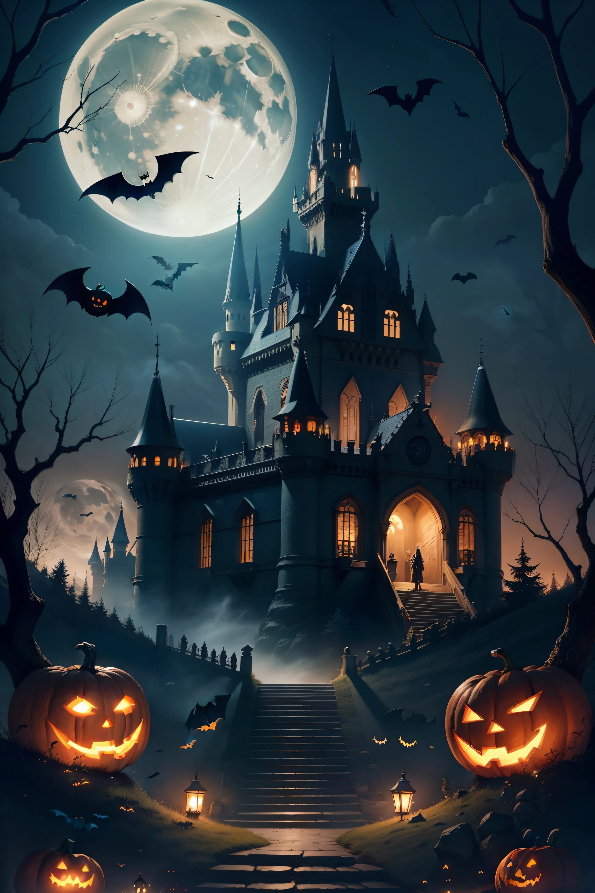 Halloween Poster、european castles、the bats、rays of moonlight、a moon、Exclude users