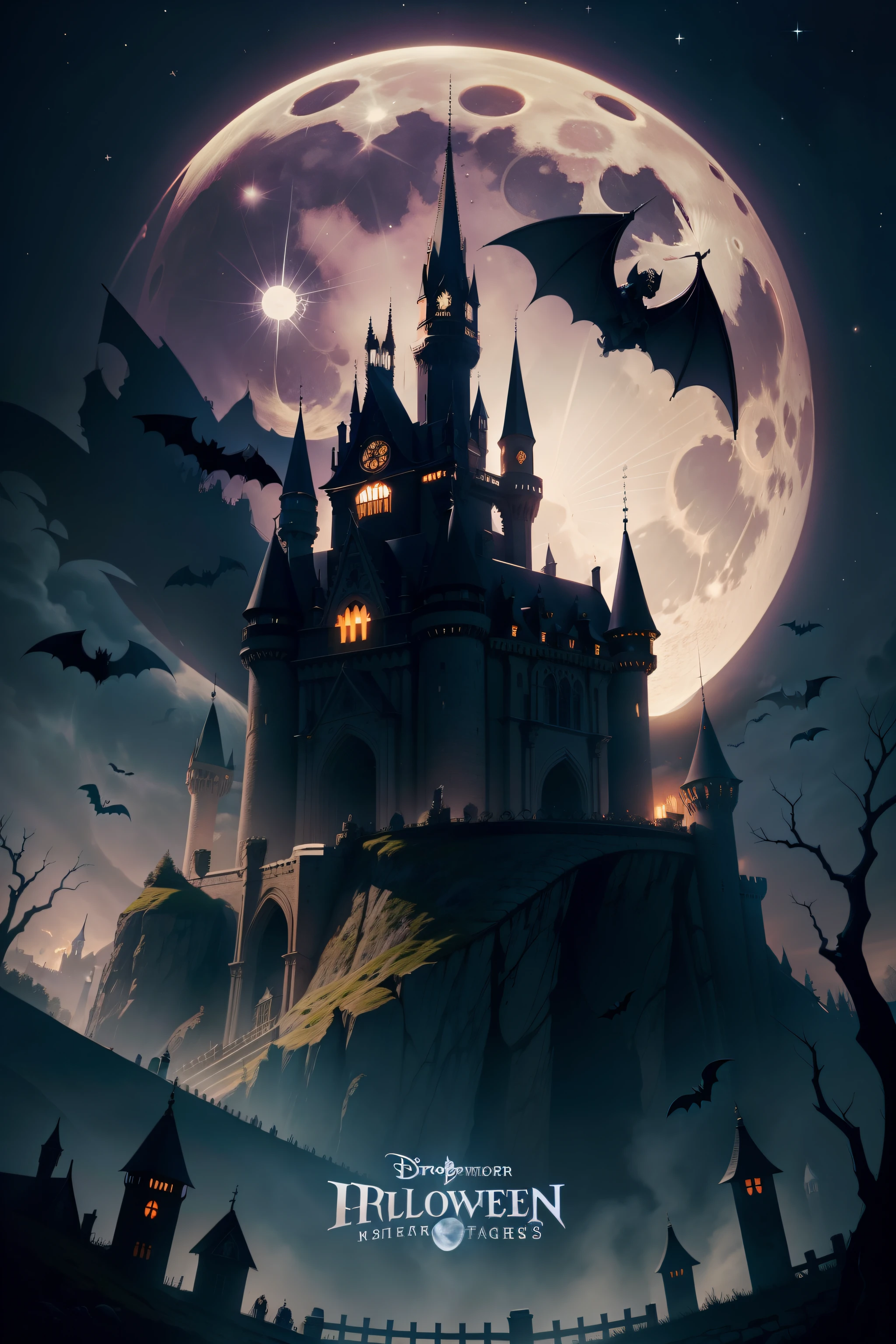 Halloween Poster、european castles、the bats、rays of moonlight、a moon、Exclude users