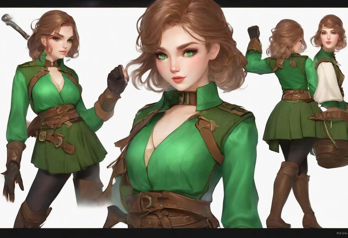 Green eyes Short Fighting Skirt With Magic Powers With Short Hair