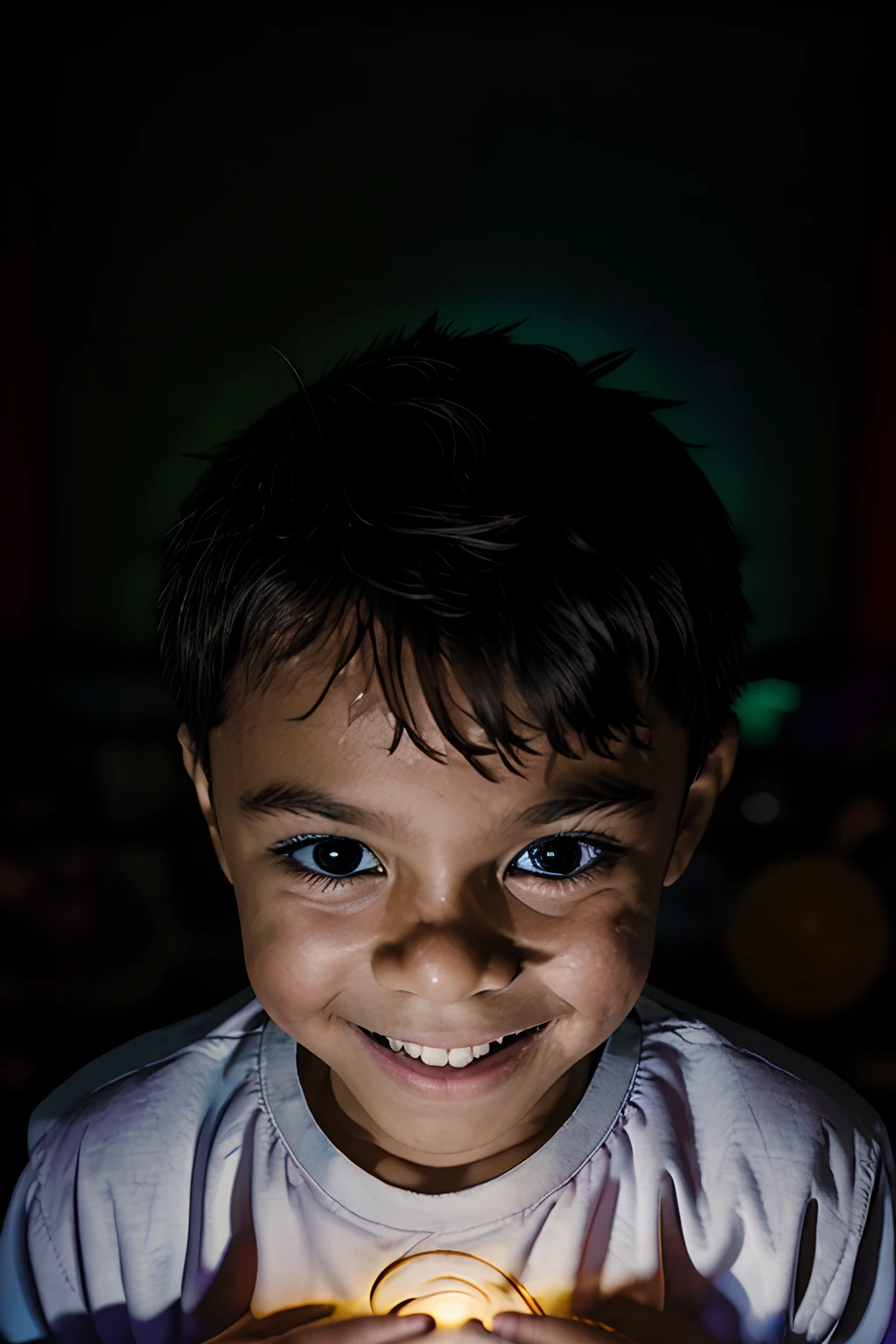 Capture a joyful 3-year-old boy, facing the camera, adorned in wizard attire, and showcasing his magical abilities. The boy's face is lit up with a heartwarming smile as he confidently manipulates magic. Multicolored magical rays and sparks emanate from his tiny hands, creating a dazzling display of colors and lights.The lights and magical effects reflect on the boy's innocent face, enhancing the sense of wonder and enchantment. His eyes gleam with excitement and curiosity as he revels in the magic he's conjuring.Behind him, a universe begins to take shape, featuring mystical portals, planets, and stars. This magical universe adds depth and cosmic wonder to the scene, further emphasizing the boy's magical abilities.The scene is well-lit to highlight the boy's expressions and the magical effects. The background should have a significant blur to place the focus squarely on the boy and his magical performance. The image should be hyper-detailed and hyper-realistic, capturing every nuance of the boy's expression and the magic he's creating.Render the image in a stunning 8K resolution to ensure that every detail, from the boy's costume to the cosmic universe, is brought to life with exceptional clarity.This scene perfectly blends the innocence and wonder of childhood with the magic of a fantastical world, creating a visually immersive and heartwarming experience.