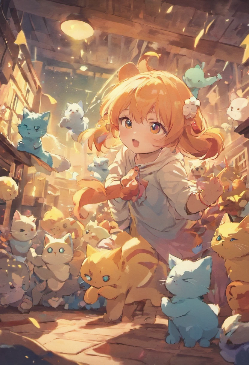 Anime cartoon kittens playing with Kulomi
