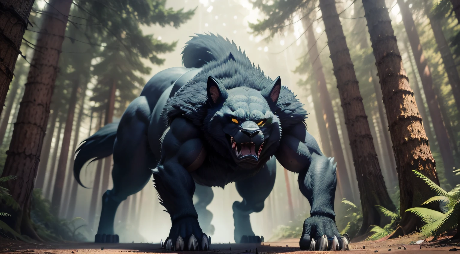 I want to create a stunning masterpiece with artificial intelligence, showcasing a pack of wolves in the midst of amaximum cinematic huntheir most intense and cinematic moment. The intricate and high-detail wolves, with their expressive, masculine faces, piercing eyes, and well-defined muscles, will be deeply focused on their quprey, their keen senses heightened. The scene will be set in a natural, dramatic environment, with a detailed and realistic forest or open plain as the backdrop. The wolves' furwill be rendered in the highest quality, with each strand depicted in intricate detail to convey a sense of realistic texture and movement. The atmosphere will be filled with