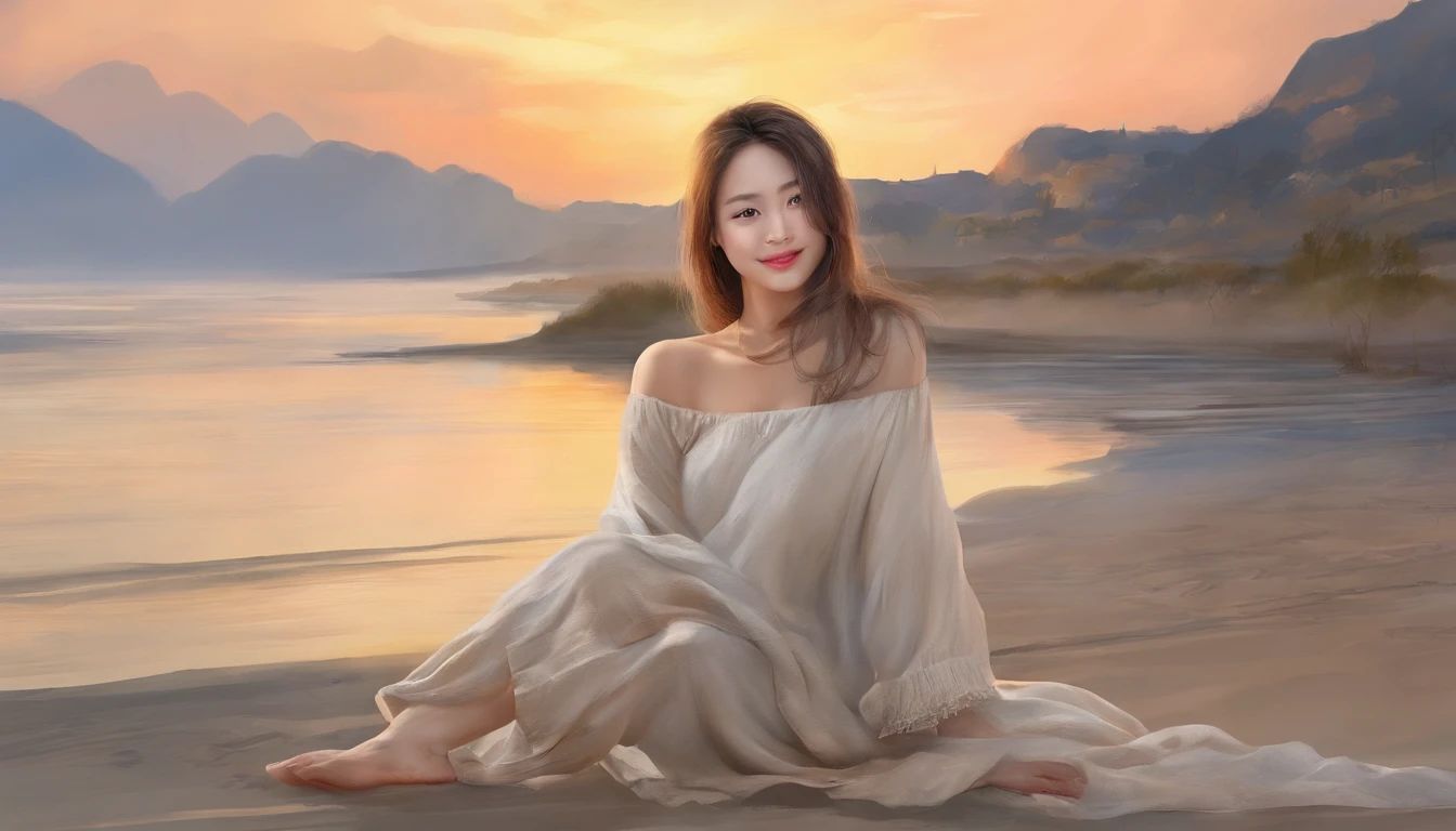 (8K、top-quality、masterpiece:1.2)、 (realisitic、Photorealsitic:1.37)、 ultra-detailliert、DJ Soda、 1 girl in、full body Esbian、Wearing a turtleneck sweater and skinny jeans、Stand on a sandy beach with the sea in the background、Stand with your whole body in the distance、 cute little、独奏、 Beautiful detailed sky、 (A smile:1.15)、(Mouth closed)、 tiny chest、 beatiful detailed eyes、 (length hair:1.2)、 Floating Hair Novafrog Style、