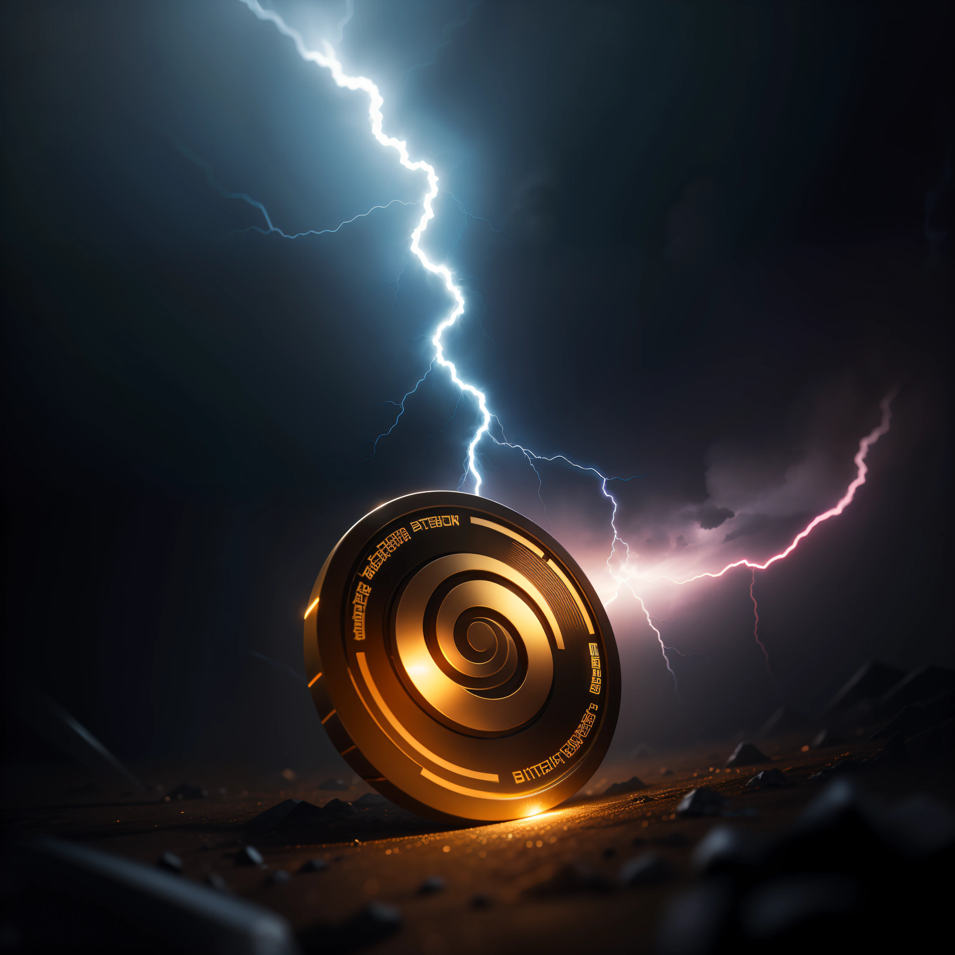 a picture of a bitcoin surrounded by lightning, a raytraced image by Andries Both, trending on shutterstock, shock art, quantum wavetracing, #vfxfriday, contest winner