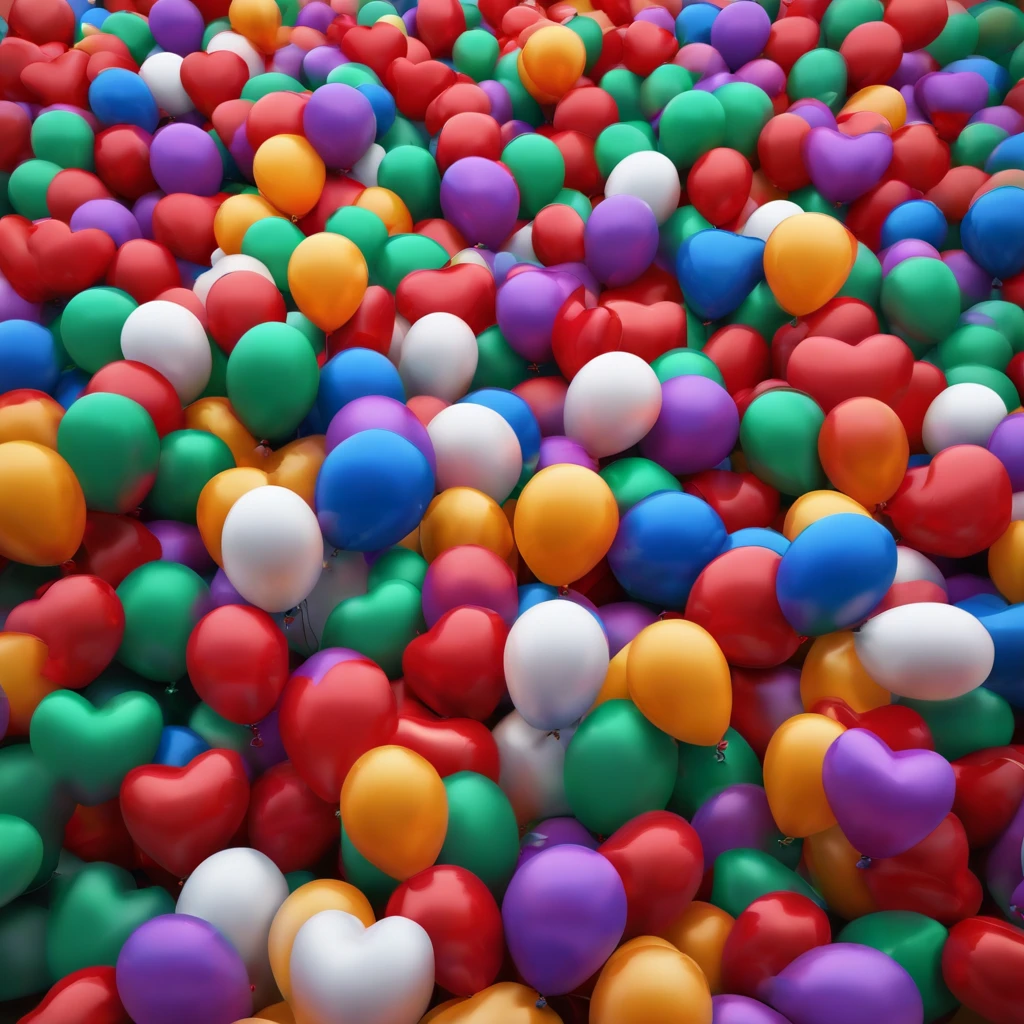 Image Fill, masutepiece, Super Detail, High quality, awardwinning, 8K, Balloons, heart-shaped, various colors