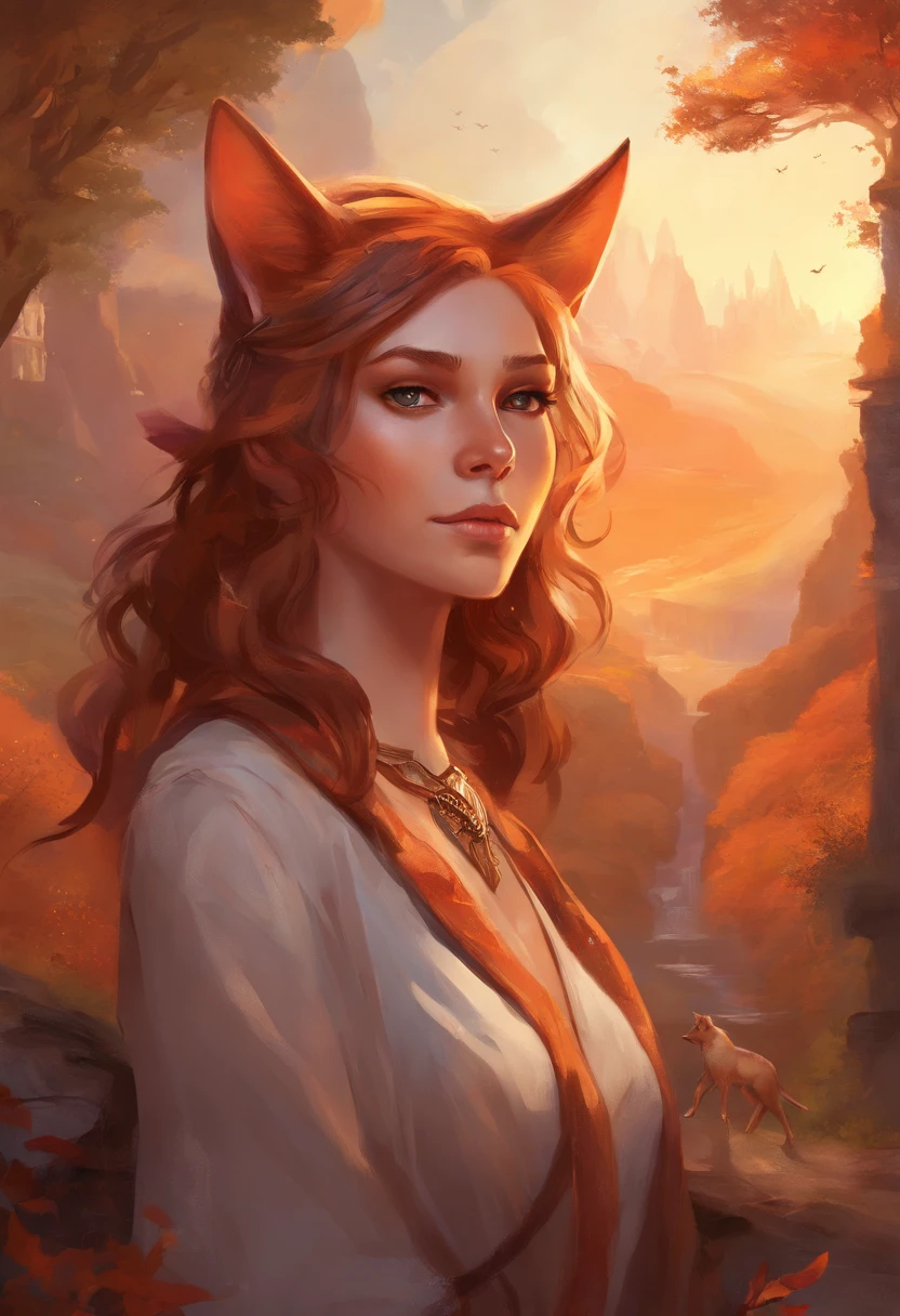 nonbinary gendered, PERSON WITH CAT EARS, dnd style, brown chin-length hair, reddish-orange eyes, slit eyes, 5'6, 107 lbs, fully clothed, leather traveler's clothes